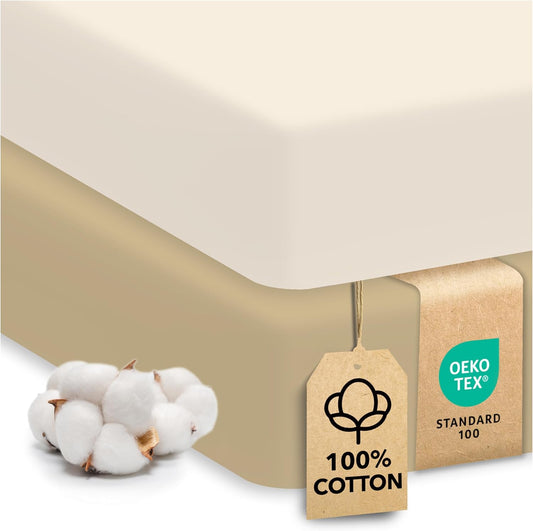 Sweety Fox 2-Pack Cotton Jersey Crib Sheets – Soft Fitted Sheets for Boys and Girls, Mini Crib Sheets, Toddler Bed Sheets (Pecan/Cream)