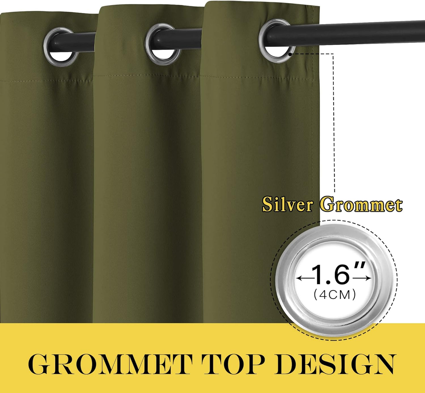 NICETOWN Olive Bedroom Curtains 72 inches Long, Grommet Blackout Thermal Insulated Window Treatment Room Darkening for Bedroom/Home Office, 2 Panels, W37 x L72