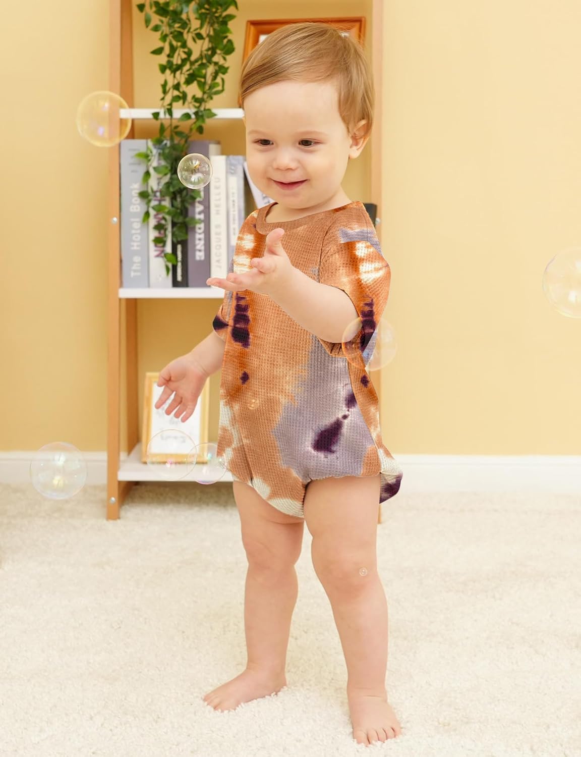 Jimonda Baby Bodysuit Newborn Tie Dye Clothes Infant Waffle One Piece Romper Baby Boys Girls Short Sleeve Jumpsuit Outfits