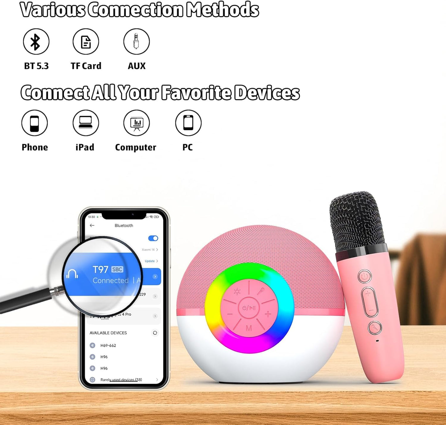 Karaoke Microphone Machine Toys for Kids Adults, Mini Portable Bluetooth Speaker with 2 Wireless Mics, Christmas Birthday Gifts for Boys Girls Ages 3 4 5 6 7 8 9 10 11 12+ Year (Pink)