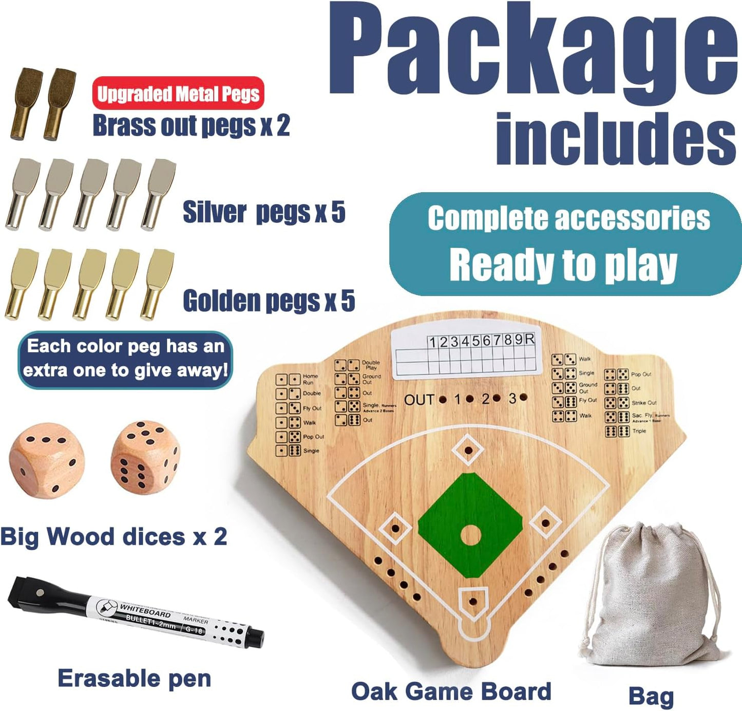 Baseball Board Game, Oak Made Leisure Game for All Ages Sport Wooden Adult Battle Table Game for Family Party Holiday Coffee Travel Time Gameboard (Model Y)