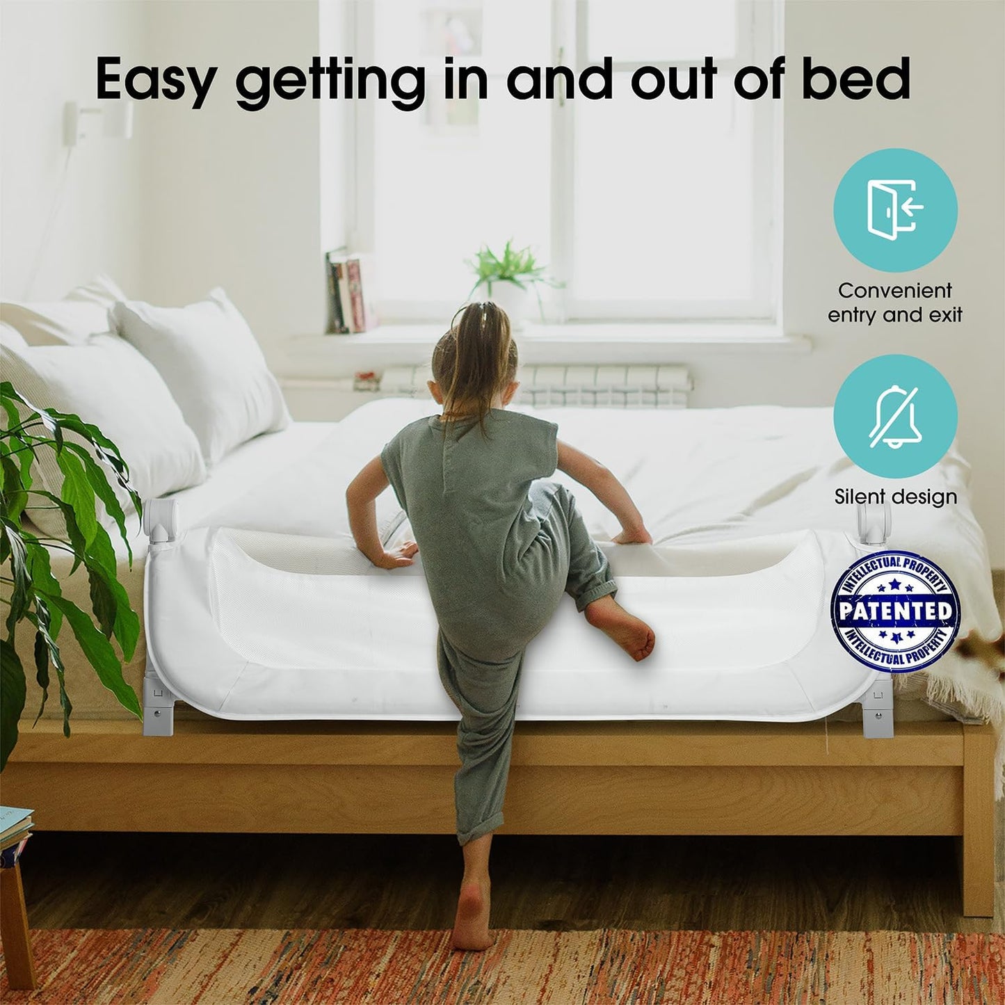 Baby Bed Rail Guard for Toddlers -46" Toddler Bed Rails for Twin, Full, Queen, King Bunk Size Bed Swing Down Bedrail Extral Tall Child Safety Side Railing Guards for Kids