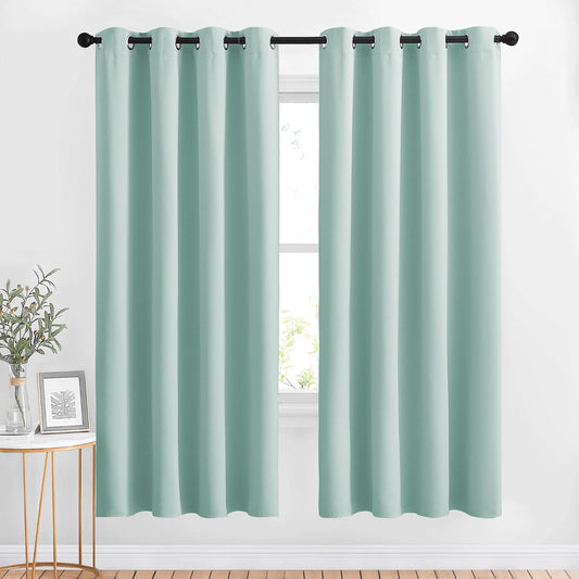 NICETOWN Blackout Curtain Panels 72 - Window Treatment Energy Saving Thermal Insulated Solid Grommet Blackout Drapes for Living Room (1 Pair, 52 by 72 inches, Aqua Blue)