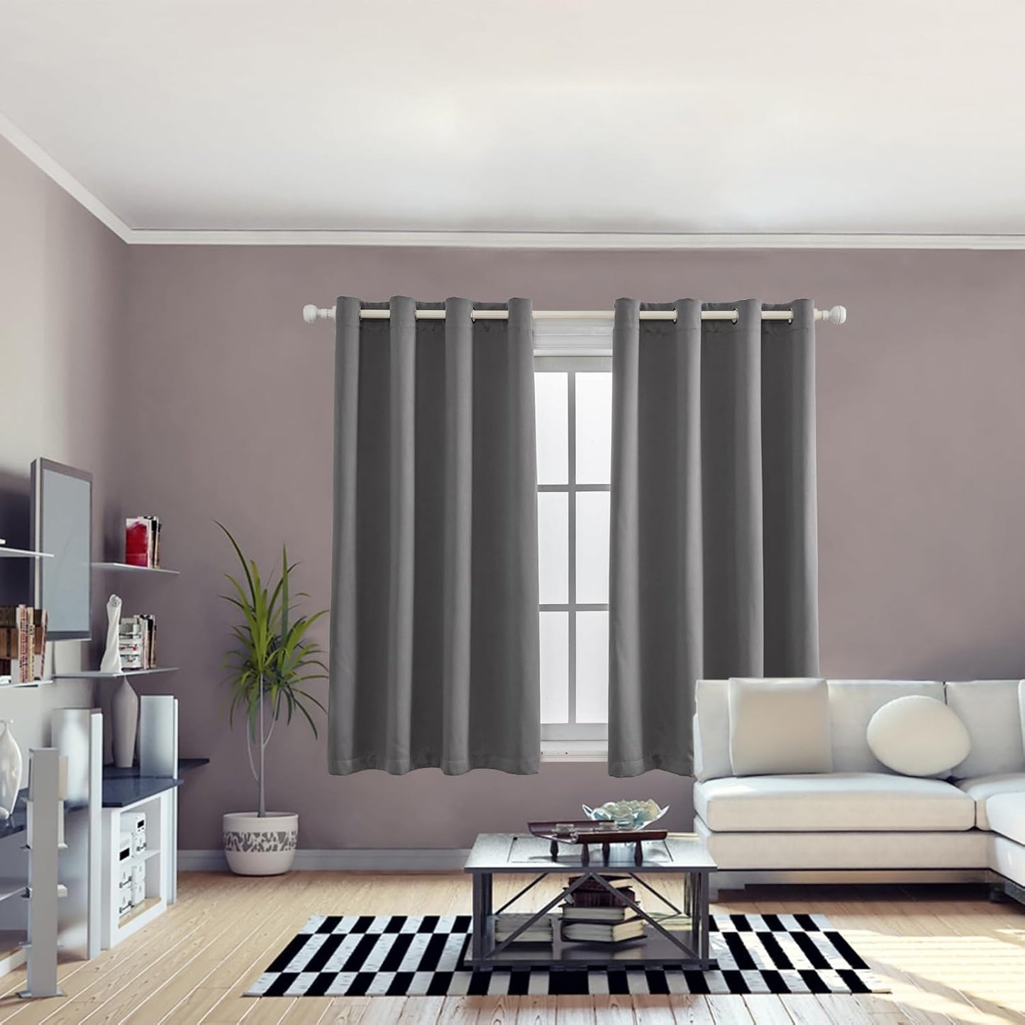 Anytime 100% Blackout Curtain Set, Thermal Insulated & Energy Efficiency Window Draperies for Guest Room, Full Shading Panels for Shift Worker and Light Sleepers（Grey, 2 Panels, 52W x 54L）