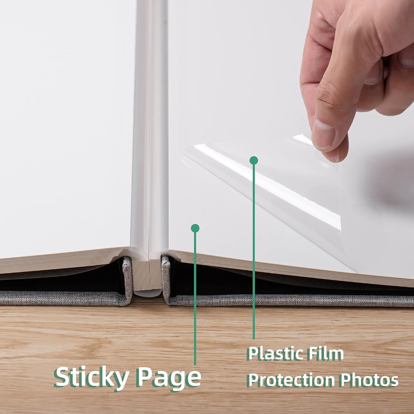 Large Photo Album Self Adhesive Scrapbook Album for 4×6 8×10 Pictures DIY Magnetic Linen Cover Album 60 Pages for Family Wedding Gifts with Metal Pen and Plastic Board