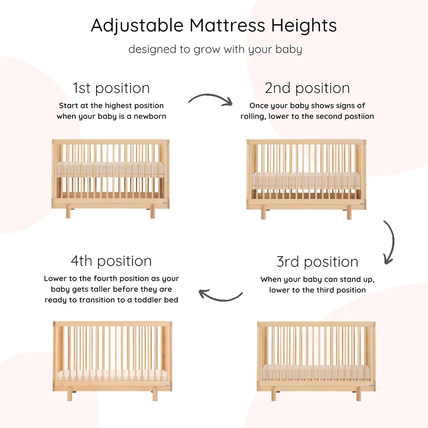 dadada Baby Bliss 4 in 1 Convertible Crib to Toddler Bed & Floor Bed – Made in Italy, GREENGUARD Gold Certified, Baby-Safe Finish, Sustainable Beech Wood, Modern Design, 4 Adjustable Heights (Natural)