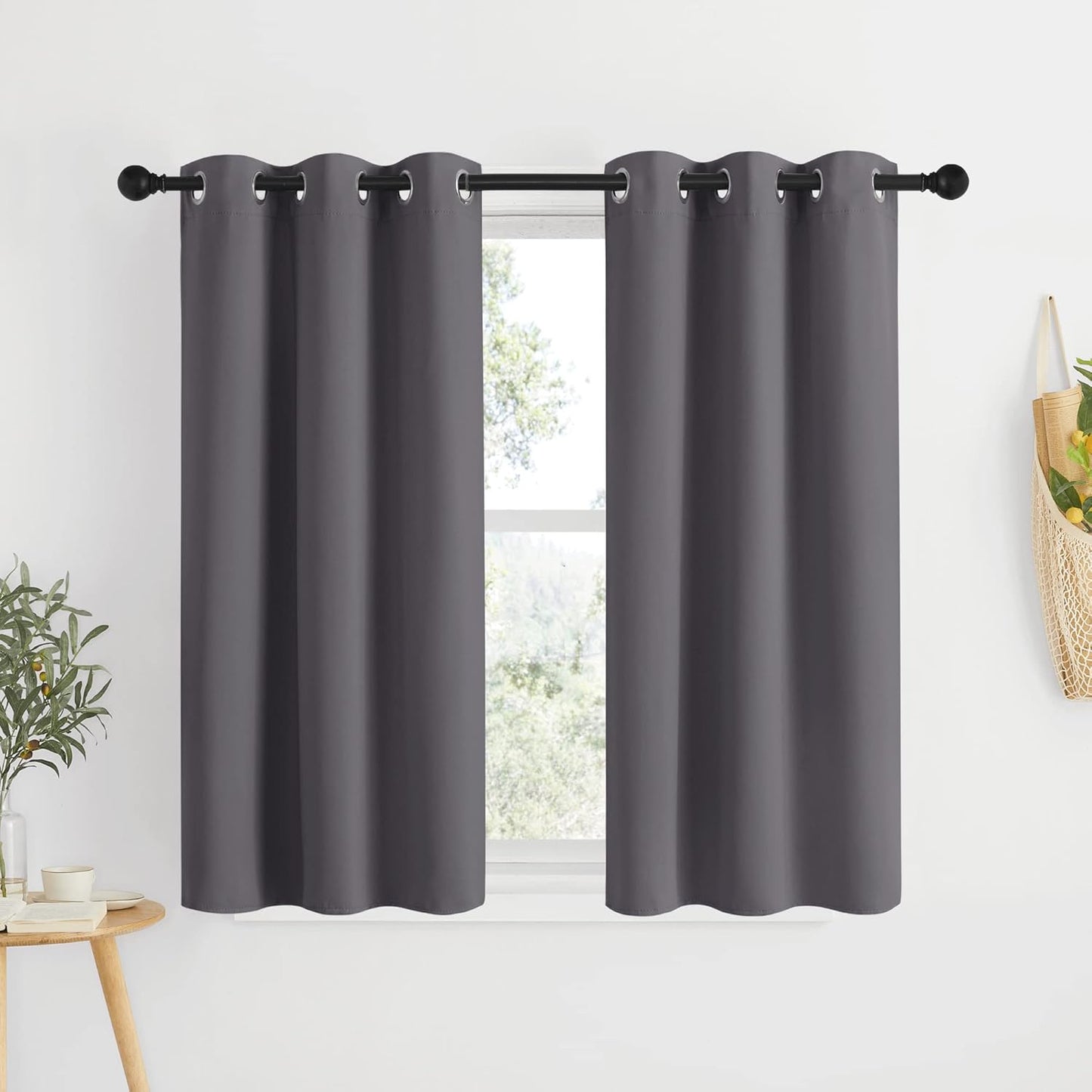 NICETOWN Blackout Kitchen Curtains 48 inch Length 2 Panels - Grommet Top Thermal Insulated Window Treatment Light Blocking Drapes for Bedroom/Kids Room (Grey, W37 x L48)