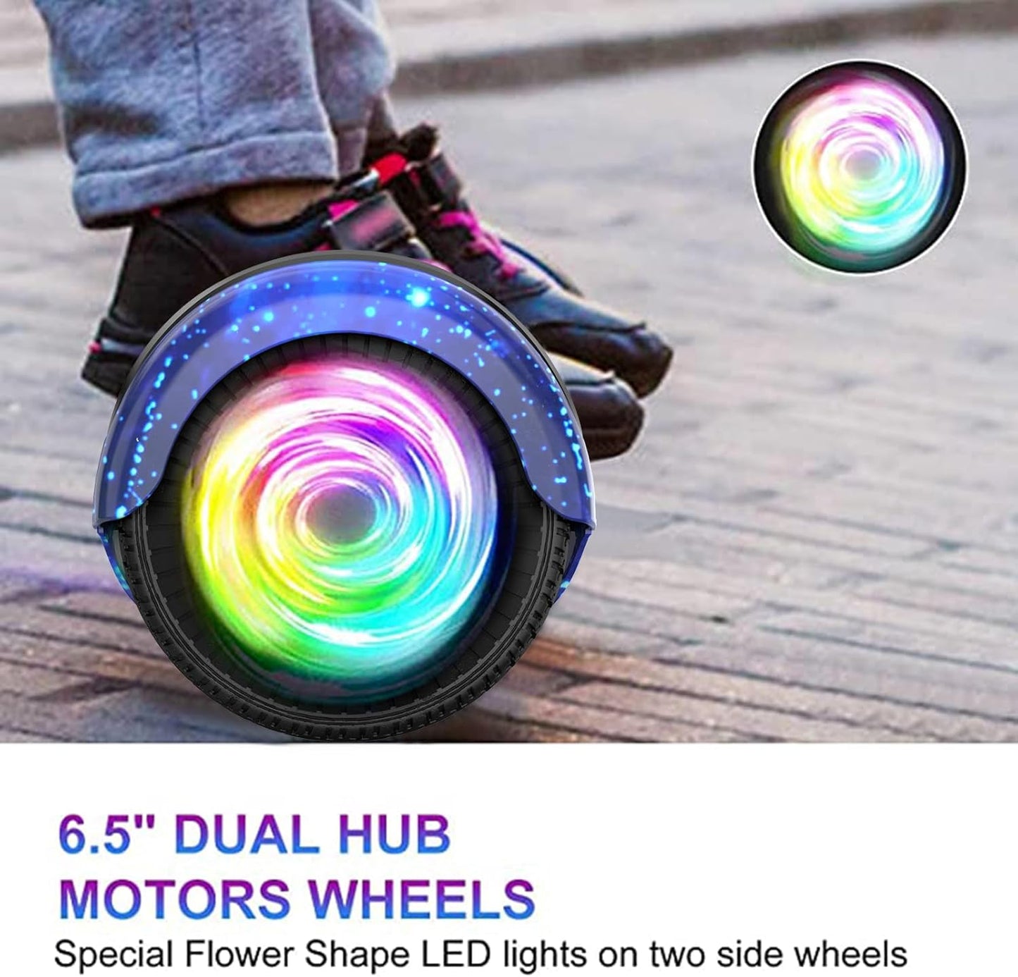 SISIGAD Scooters for Kids Ages 6-12, with Built-in Bluetooth Speaker and 6.5" Colorful Lights Wheels, Safety Certified Self Balancing Scooter Gift for Kids
