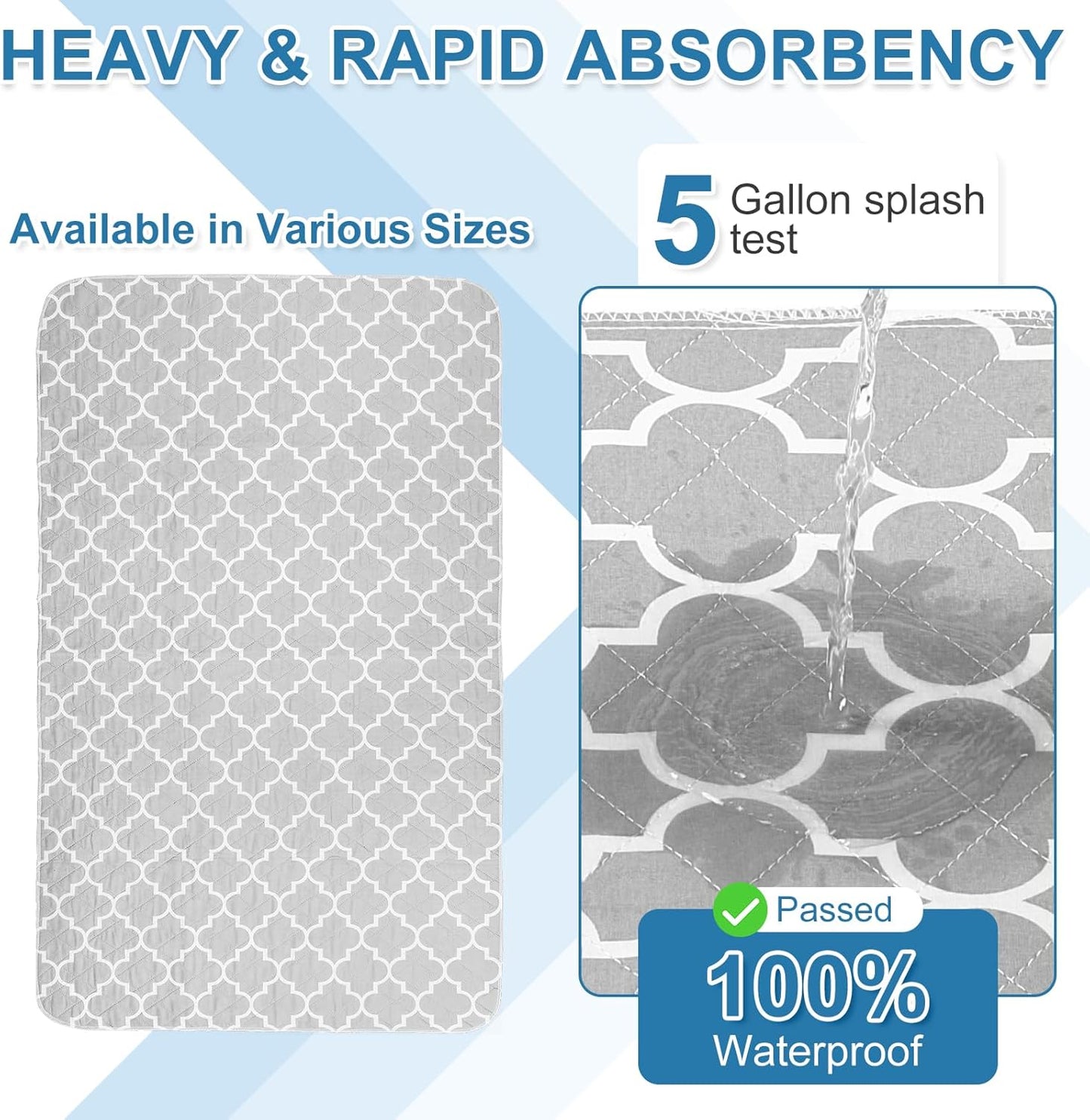 OUTCREATOR® Washable Bed Pads 18" x 24" (Pack of 3), Incontinence Mattress Protector, Anti-Slip Waterproof Underpads for Adults Kids Elderly Pets, Absorbency & Reusable Bedwetting Pads (Gray)