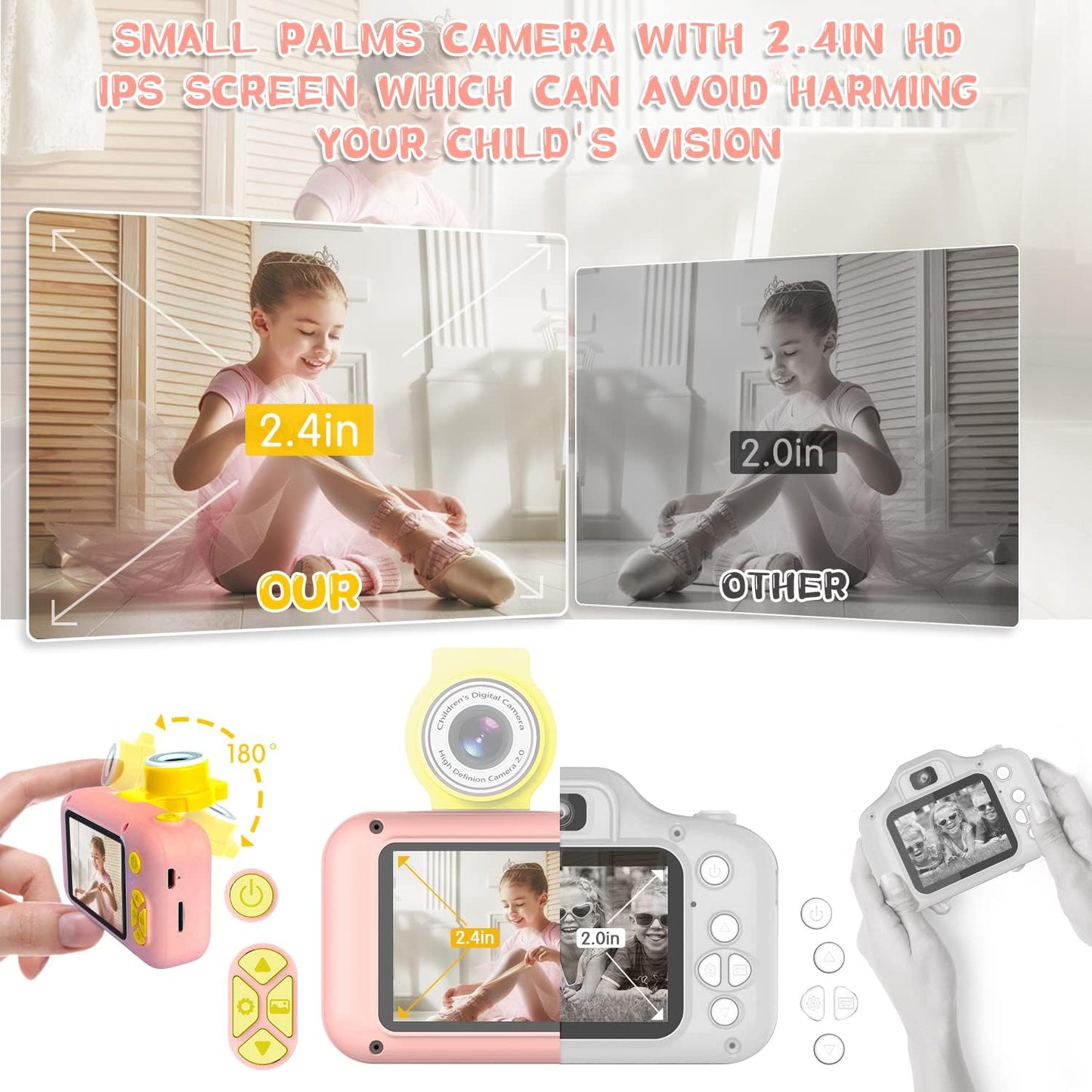 Kids Camera, Toddler Kid Digital Camera with 180°Flip Lens & 2.4in IPS Screen, Birthday Festival Gifts Present Toy for 4 5 6 7 8 9 10 11 Year Old Girls/Boys, 32 GB Card Included, X101