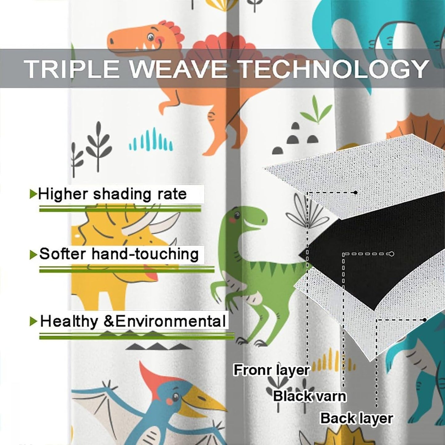 Kids Dinosaur Curtains for Boy Girl Bedroom Decor Cartoon Dino Colorful Cute Funny Animal Wildlife Printed Blackout Rod Pocket Window Drapes for Baby Nursery Playroom Living Room W31.5xL63in 2 Panels