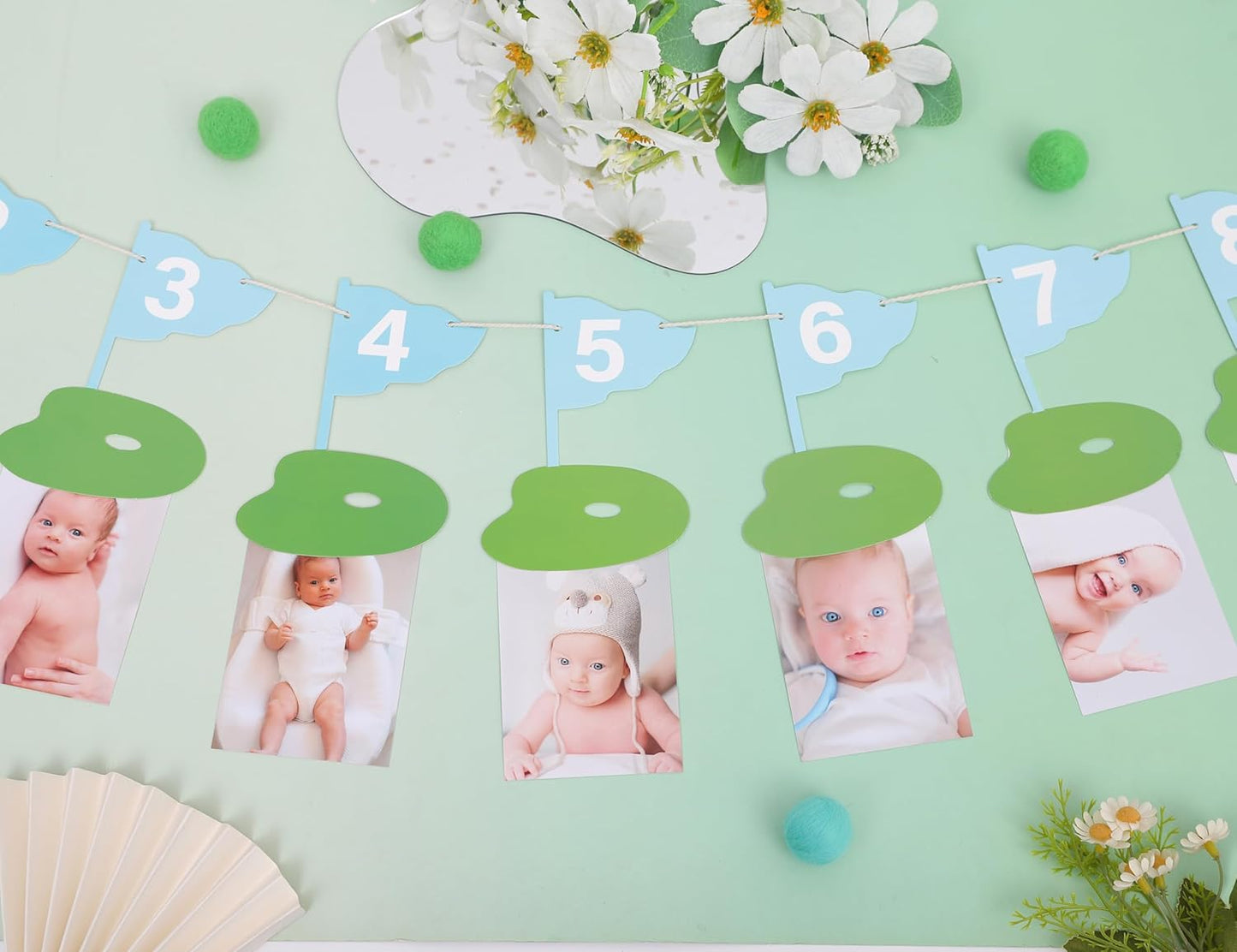 Golf 12 Monthly Photo Banner - Hole In One Monthly Photo Banner,Newborn To 12 Months Banner,Baby's First Year Golf Themed Birthday(blue)