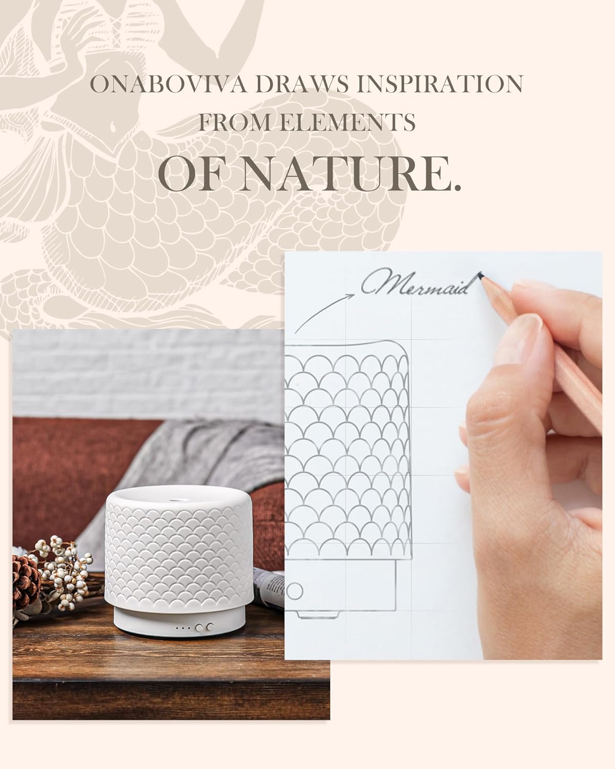 Ceramic Essential Oil Diffuser 280ml- Aromatherapy Diffuser with Ultrasonic Cool Mist Humidifier, Night Light, Timer, Auto Shut-Off, Large Room Aroma Diffuser for Home, Bedroom, Office, Yoga