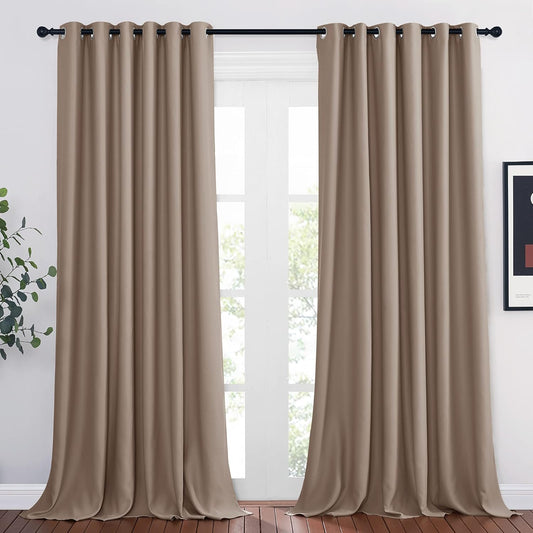 NICETOWN Room Darkening Curtain Panels - Home Fashion Ring Top Thermal Insulated Curtains for Bedroom/Living Room (2 Panels, 80" Wide by 95" Long, Cappuccino)
