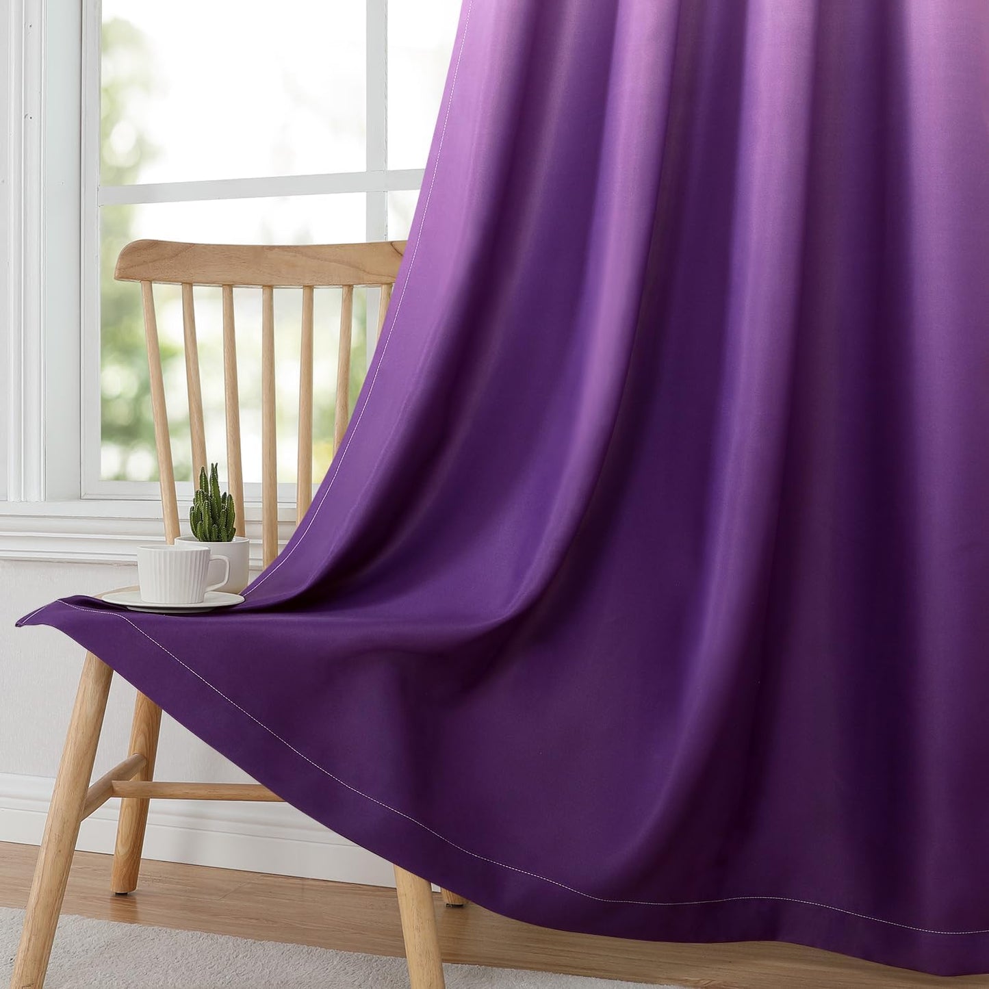 HOMEIDEAS Purple Ombre Blackout Curtains 52 X 84 Inch Length Gradient Room Darkening Thermal Insulated Energy Saving Grommet 2 Panels Window Drapes for Living Room, Bedroom