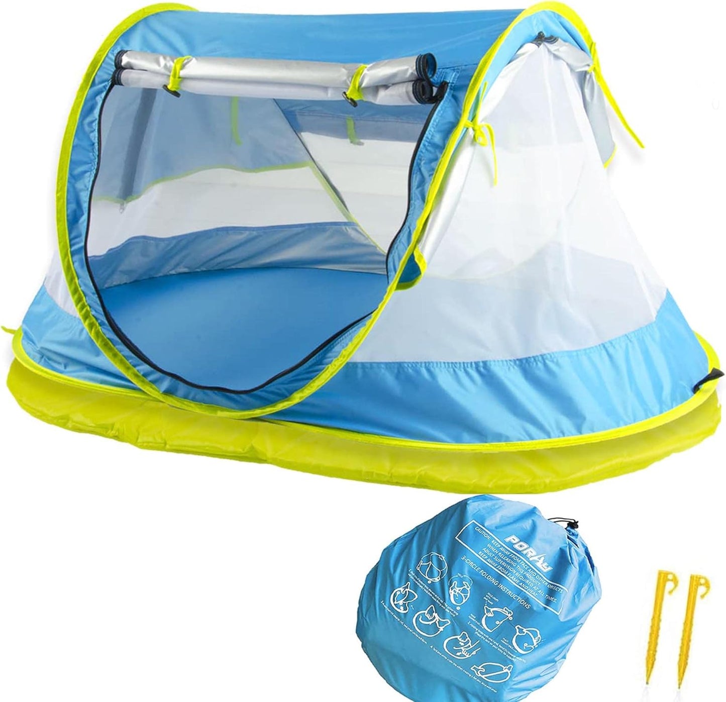 Poray Portable Baby Beach Tent with UPF 50+ Sun Shelter,Mosquito Net and Sunshade, Ideal Pop Up Kids Travel Tent with Carry Bag & 2 Stakes,Outdoor Indoor Play and Sun Protection