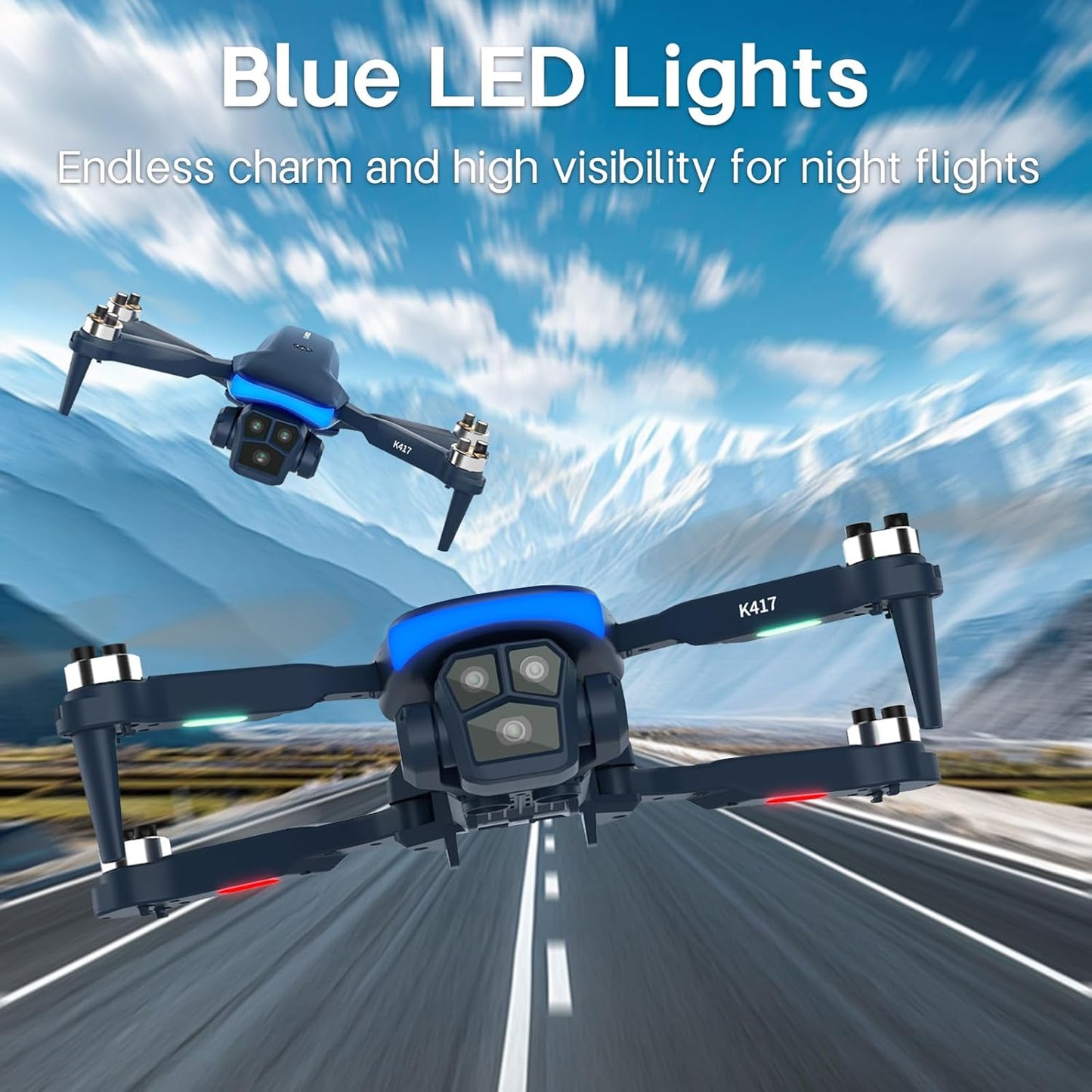 Mini Drone Professional with Blue LED Electric Adjustable Camera,brushless Drones FPV Adults Long Range Gravity Control Gesture Selfie,Drone Wind Resistant Headless Mode Tap Fly Foldable,3 Speeds