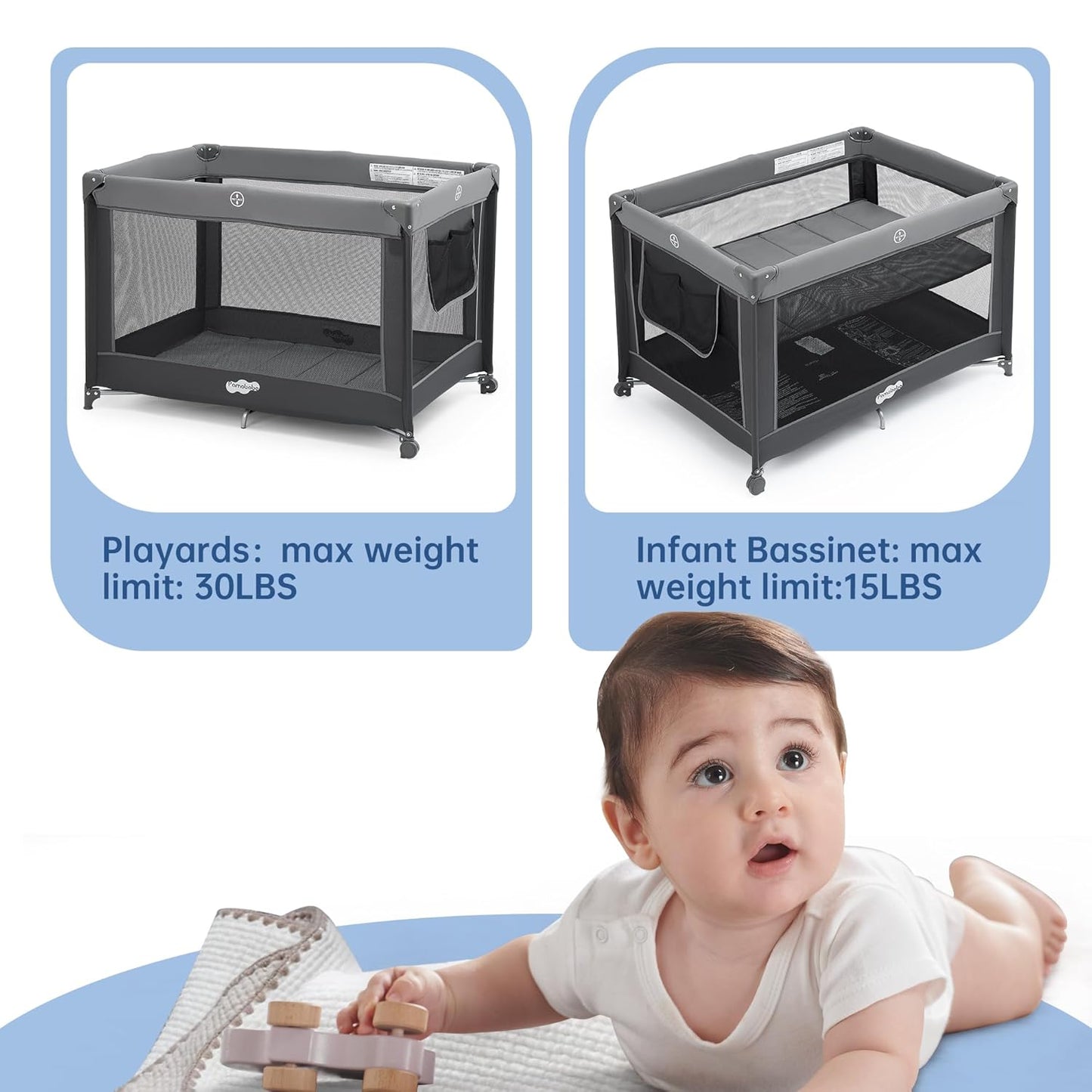 Pamo Babe Portable Playpen Foldable Playard Portable Crib for Baby and Toddlers