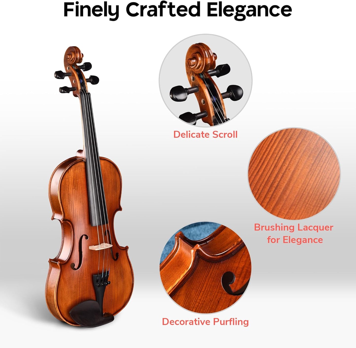 AW Solid Wood Violin 4/4 Full Set with Case & Bow Rosin Shoulder Rest Fiddle Matte Stradivari Copy Style for Beginner Student Adults Starter Kit