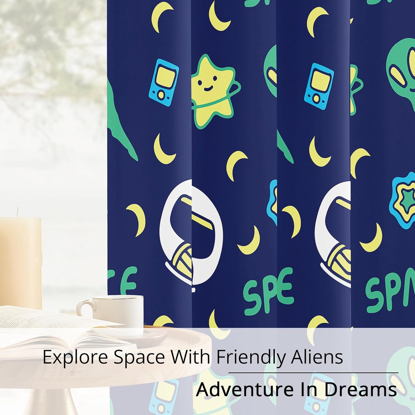 Kids Space Constellation Planets Blackout Curtains - 100% Blackout, Thermal Insulated, Noise Reducing, Perfect for Kids Room and Nursery, 2 Panels (Constellation Planets, W52×L84)