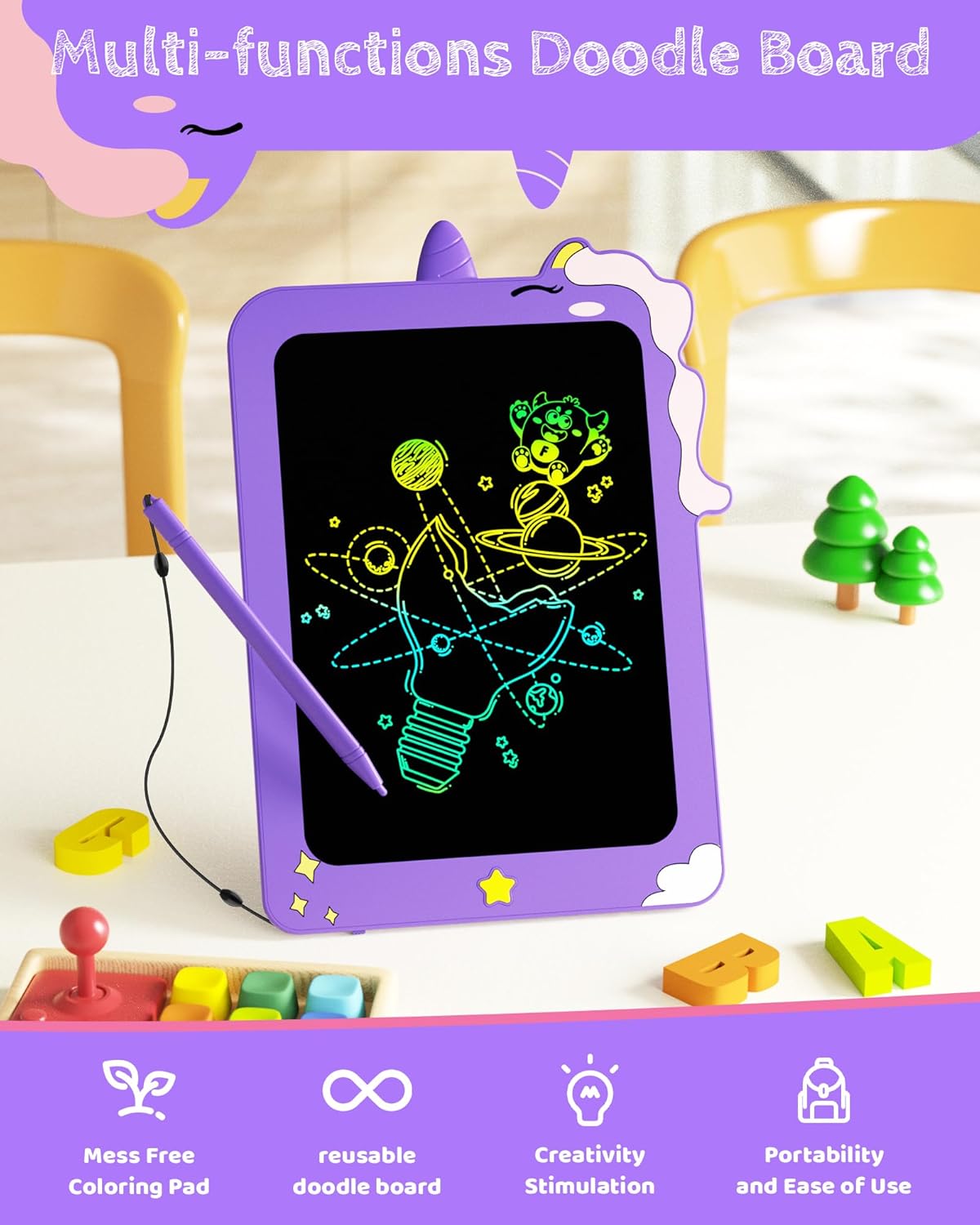 TEKFUN Birthday Gifts for Girls, 8.5inch Doodle Board, LCD Writing Tablet for Kids, Writing Pad Drawing Tablet, Travel Toys for 3 4 5 6 7 8 Year Old Boys Girls Birthday Christmas Gifts(Purple)