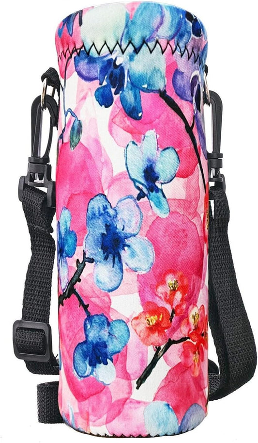 RICHEN Neoprene Water Bottle Carrier Bag with Adjustable Shoulder Strap,Insulated Water Bottle Cover for Stainless Steel/Glass/Plastic Bottles