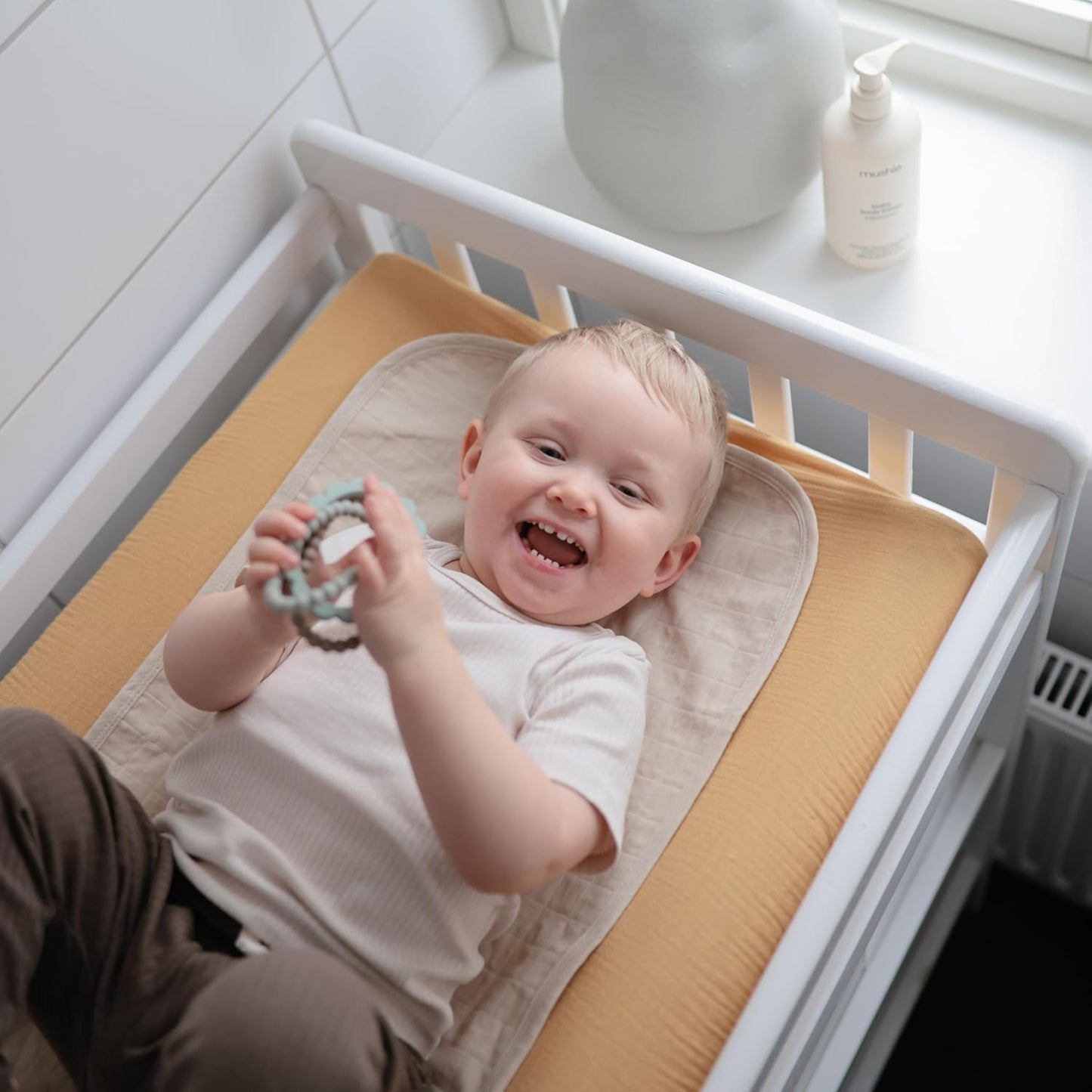 mushie Waterproof Changing Pad Liners | 100% Organic Cotton | Set of 3 (Pastel Blooms Combo)