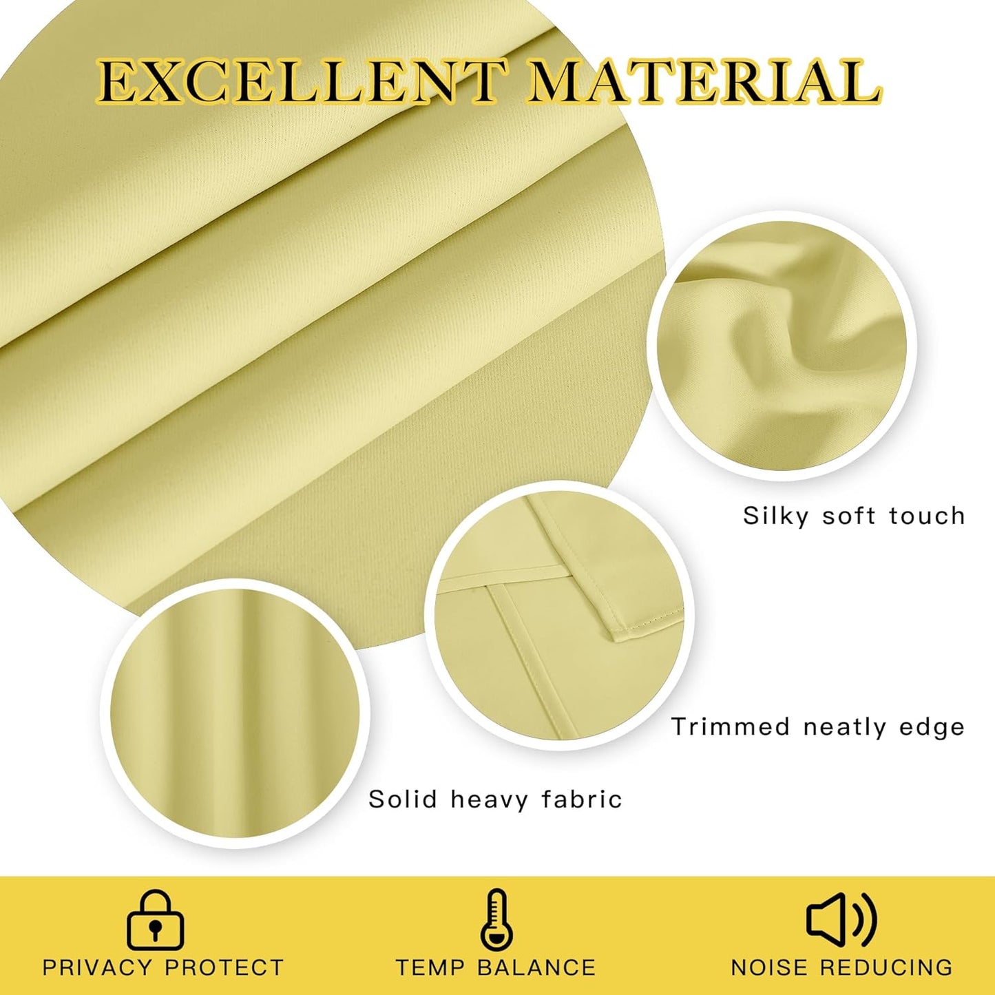 NICETOWN Paler Yellow Room Darkening Curtains 102 inch Length, Grommet Energy Saving Thermal Drapes Sound Reducing Heat Blocking Window Treatments for Living Room, 2 Panels, W52 x L102