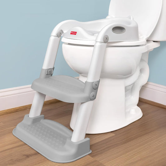 Fisher-Price™ Potty Training Seat with Step Stool Ladder, 2-in-1 Potty Training Toilet for Toddlers with Splash Guard, Anti-Slip Pads, Cushioned Seat (Gray)