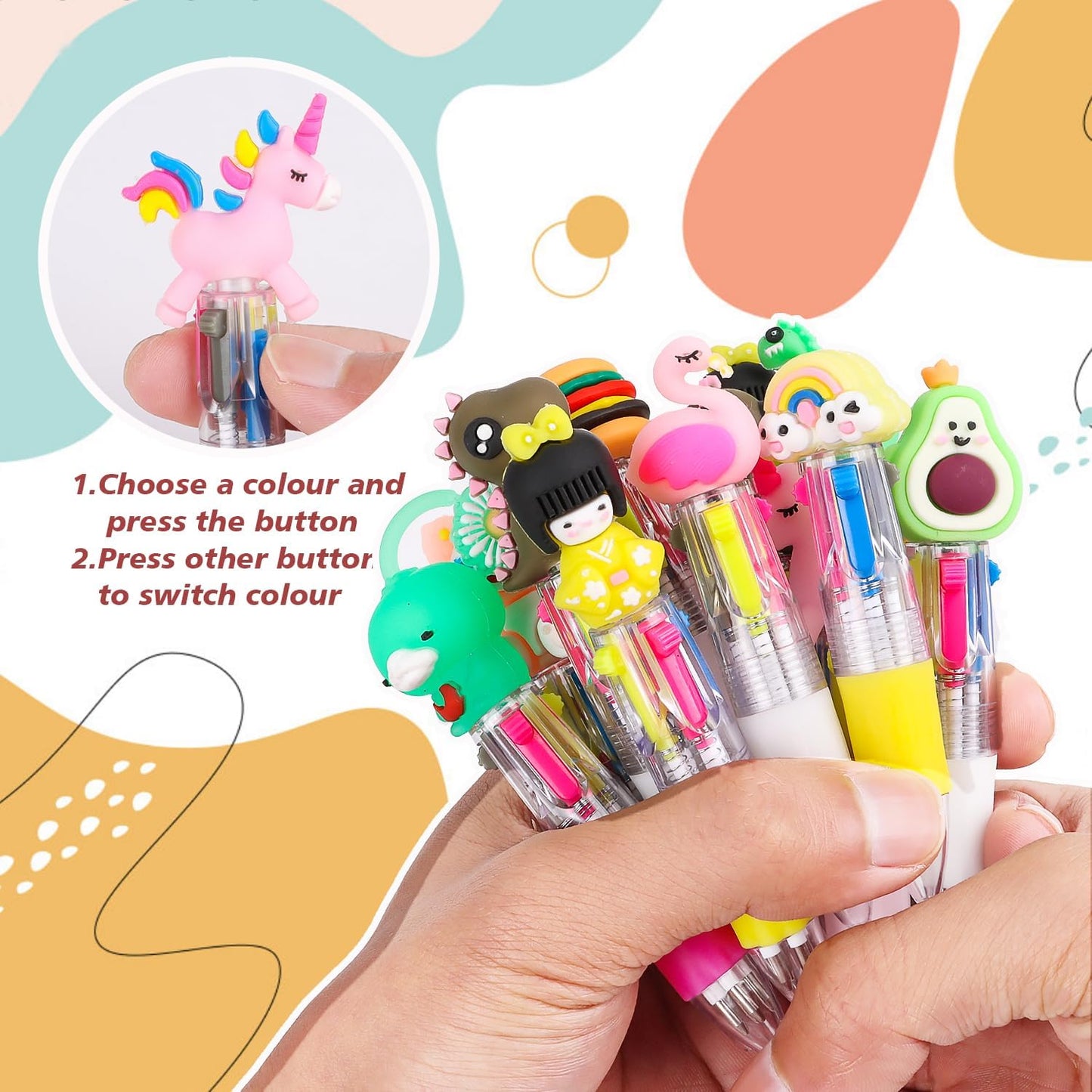 LOKIPA 30 PCS Multicolor Pen in One - 4-in-1 Cute Pens for Kids Mini Ballpoint Pens for Kids Birthday Gifts Classroom Prizes（Random Style）