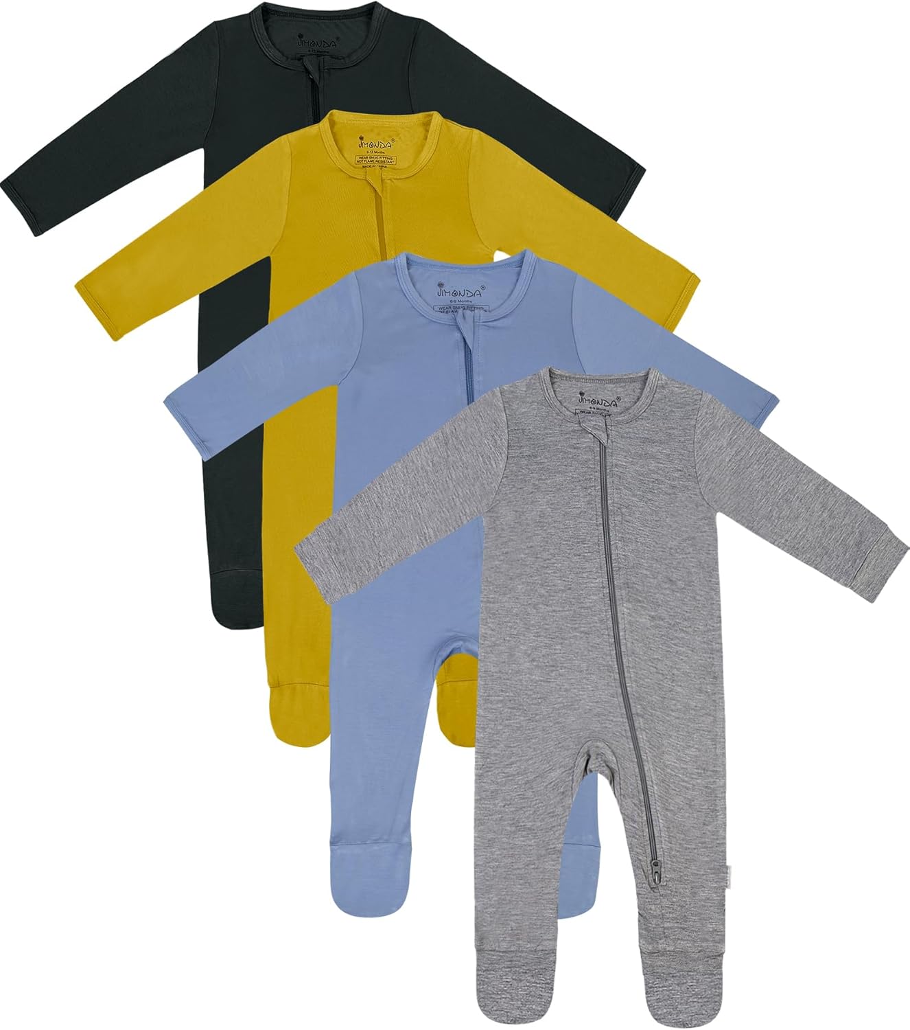 Jimonda Baby Boy Romper 4-Pack - Bamboo Zip-Up Pajamas for 0-24 Months,Unisex Footed Sleepers,Ultra-Soft Stretchy Fabric