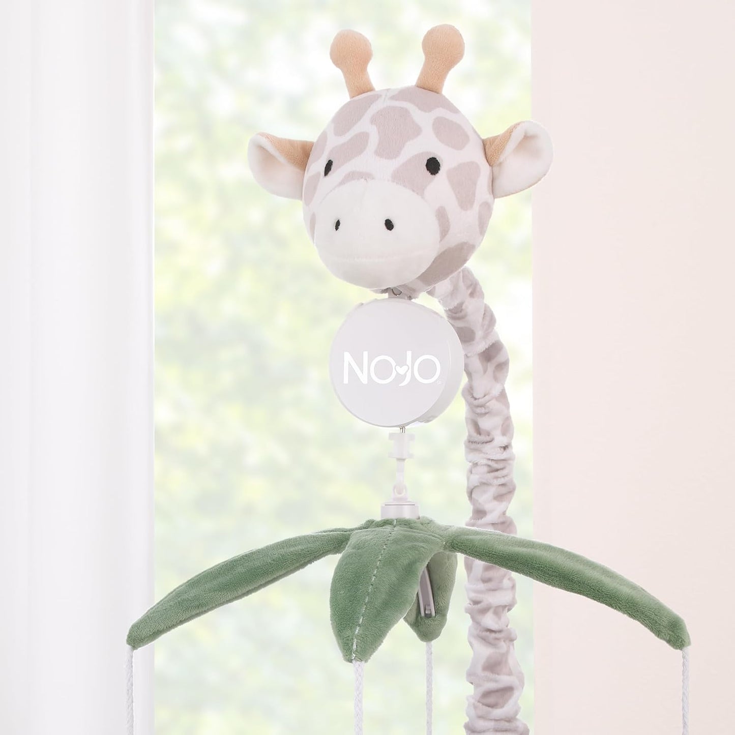 NoJo Plush Giraffe Taupe, Green, and Gray Elephants and Sloth's Musical Mobile