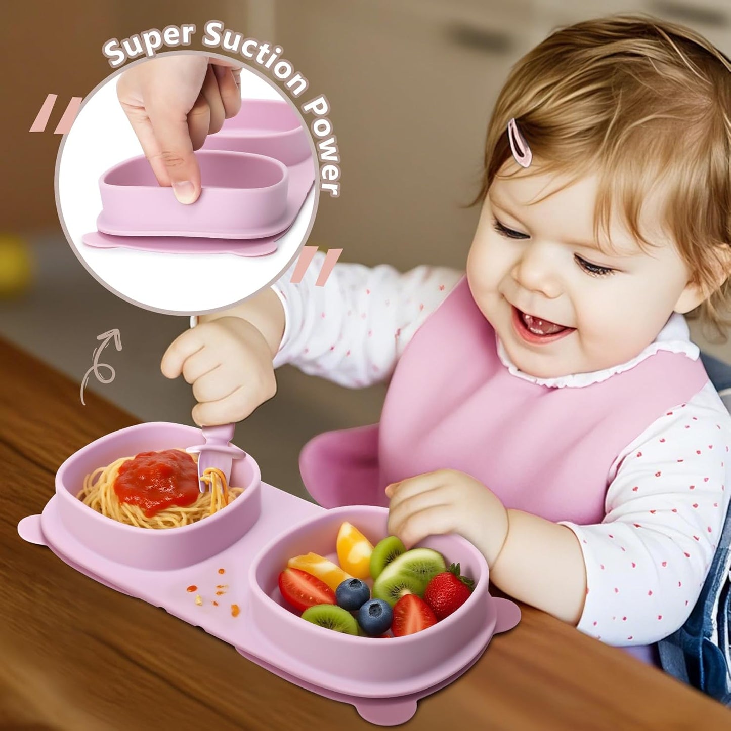 Silicone Foldable Novelty Dinner Plates,Suction Plates for Baby Travel Essential with Forks and Spoons,Microwave & Dishwasher Safe,Purple