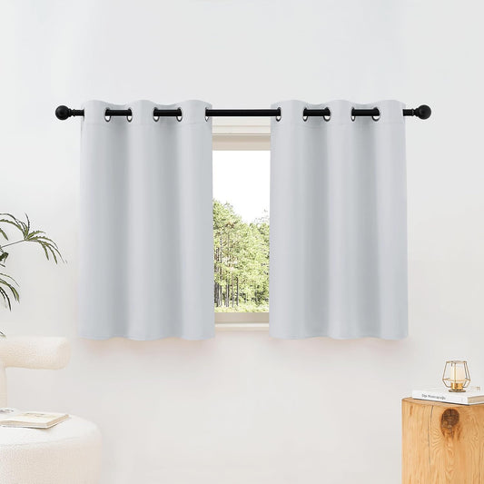 NICETOWN Greyish White Room Darkening Curtains Blackout 30 inch Curtains for Kitchen, Grommet Solid Window Treatments Sound Reducing for Bedroom, 2 Panels, W37 x L30, 2 Panels