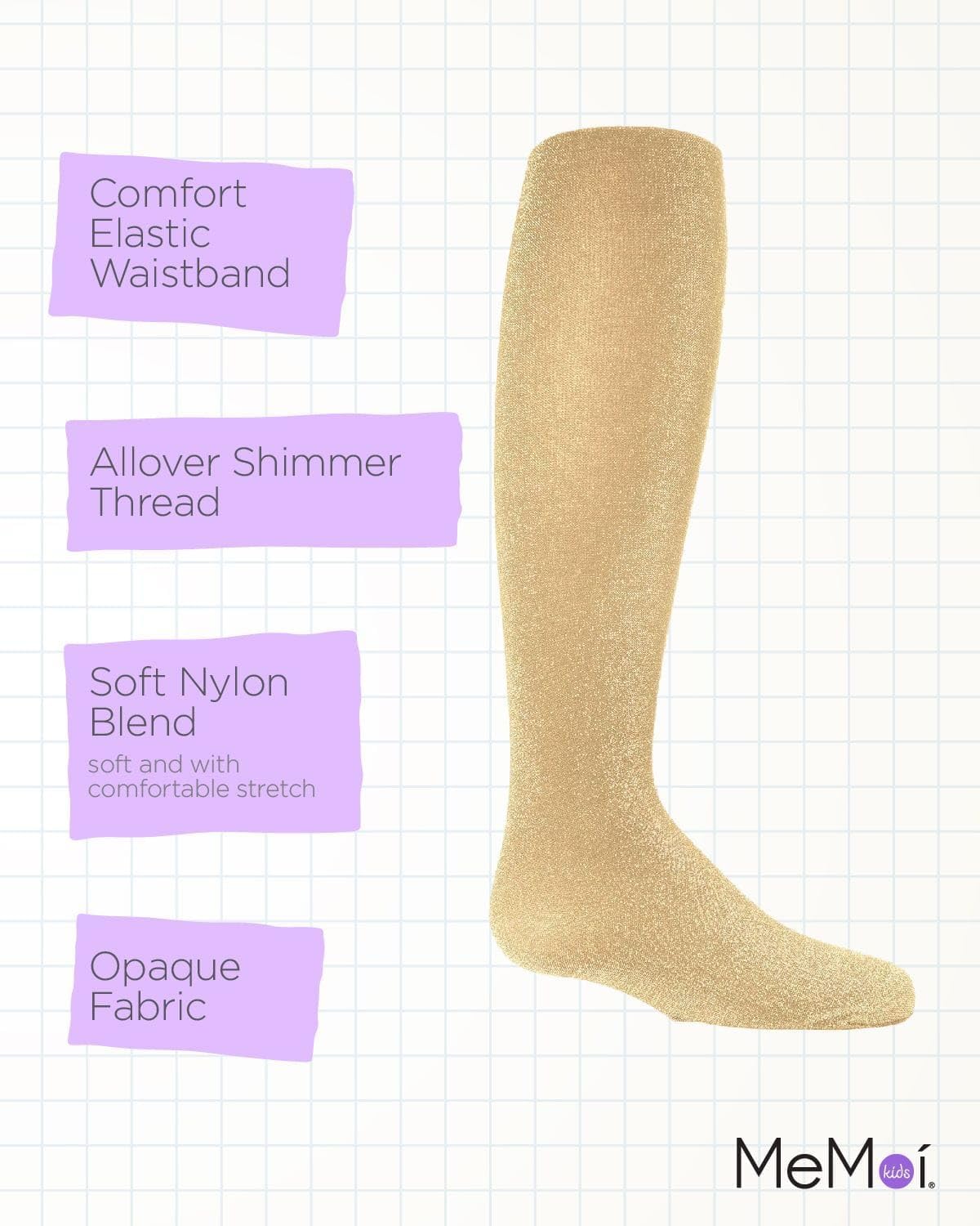 MeMoi Shining Star Shimmer Tights for Girls, Ultra Soft and Lightweight Opaque Girl Tights - Sizes 2-14