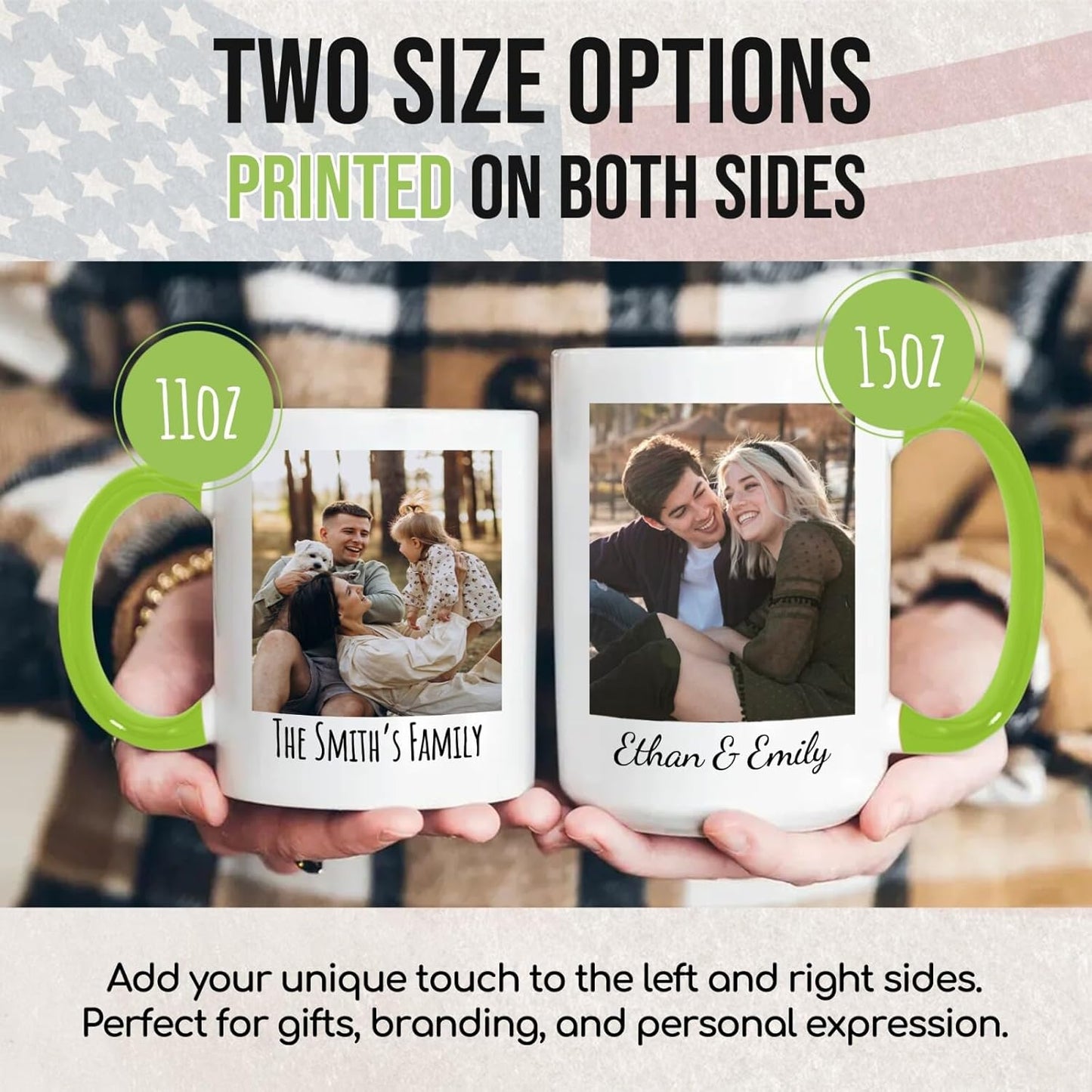 Ship Next Day Custom Mug Design Your Own Photo Text Personalized Picture Gifts for Women Men Customized Gifts Idea Personalized Coffee Mugs 11oz Light Green Handle