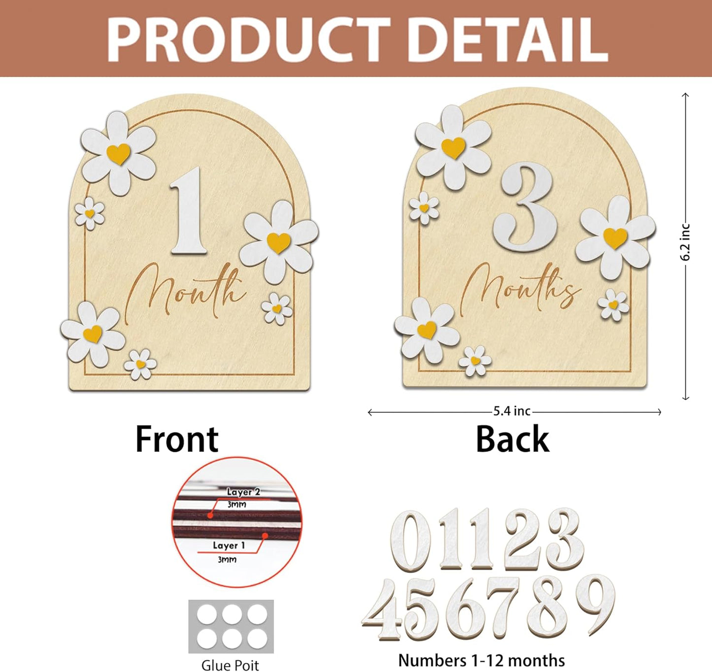 Baby Monthly Milestone Cards - Wooden Monthly Milestone Discs - Newborn Photography Props to Document Your Baby´s Growth - Baby Announcement Sign (B05)