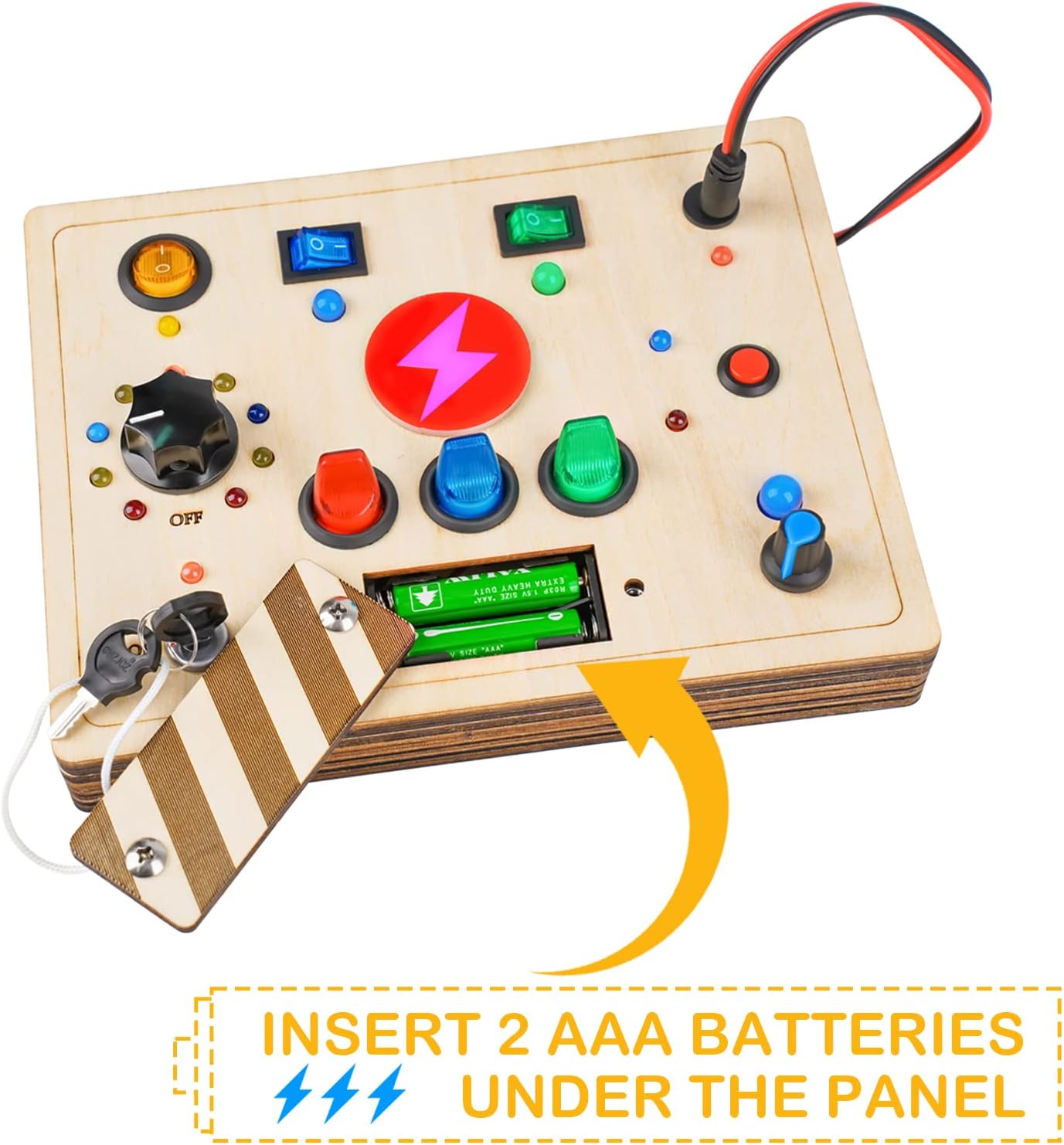 Joyreal Montessori Busy Board Wooden Sensory Toys for Toddler with LED Light Up Switch, Baby Fidget Board Travel Toys for 18+ Months, 1 2 3 Year Old Boys Girls Toddler Toy Gifts (Mixed Lights)