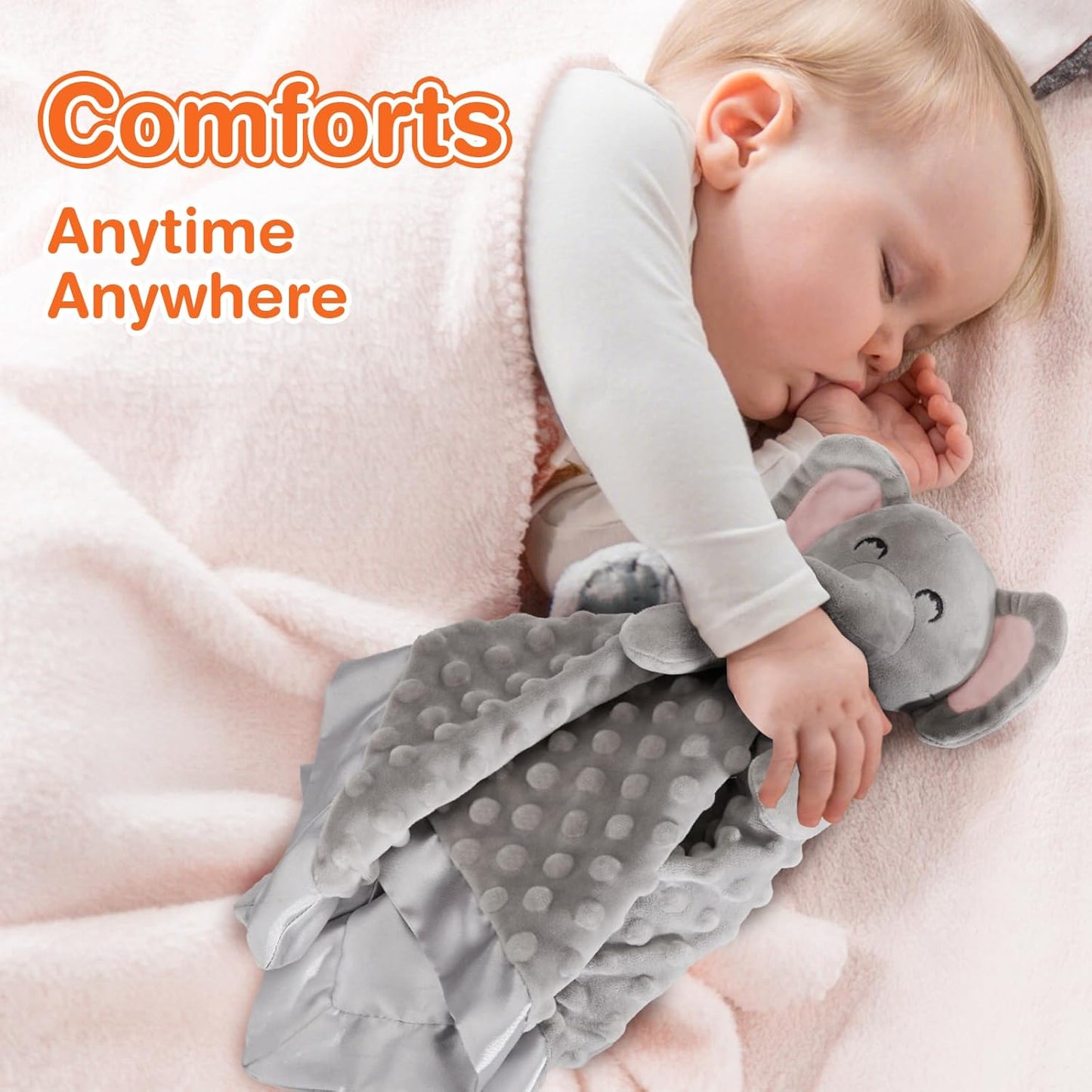 Loveys for Babies, Soft Baby Security Blanket Lovies for Babies, Stuffed Animals Blankie for Newborn Infant with Baby Snuggle Toy, Boys Gilrs Gifts Grey Elephant Security Blanket 16 Inch