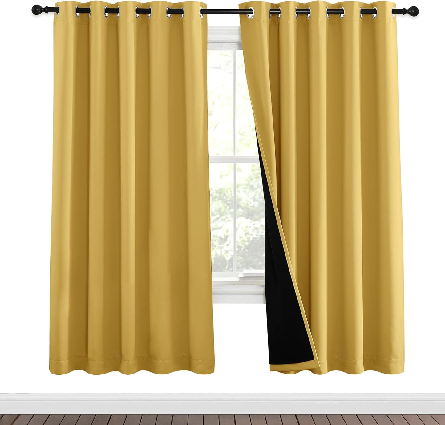 NICETOWN Bright Yellow Full Shade Curtain Panels, Pair of Energy Smart & Noise Blocking Out Blackout Drapes for Dining Room Window, Thermal Insulated Guest Room Lined Window Dressing(62 x 72 inch)