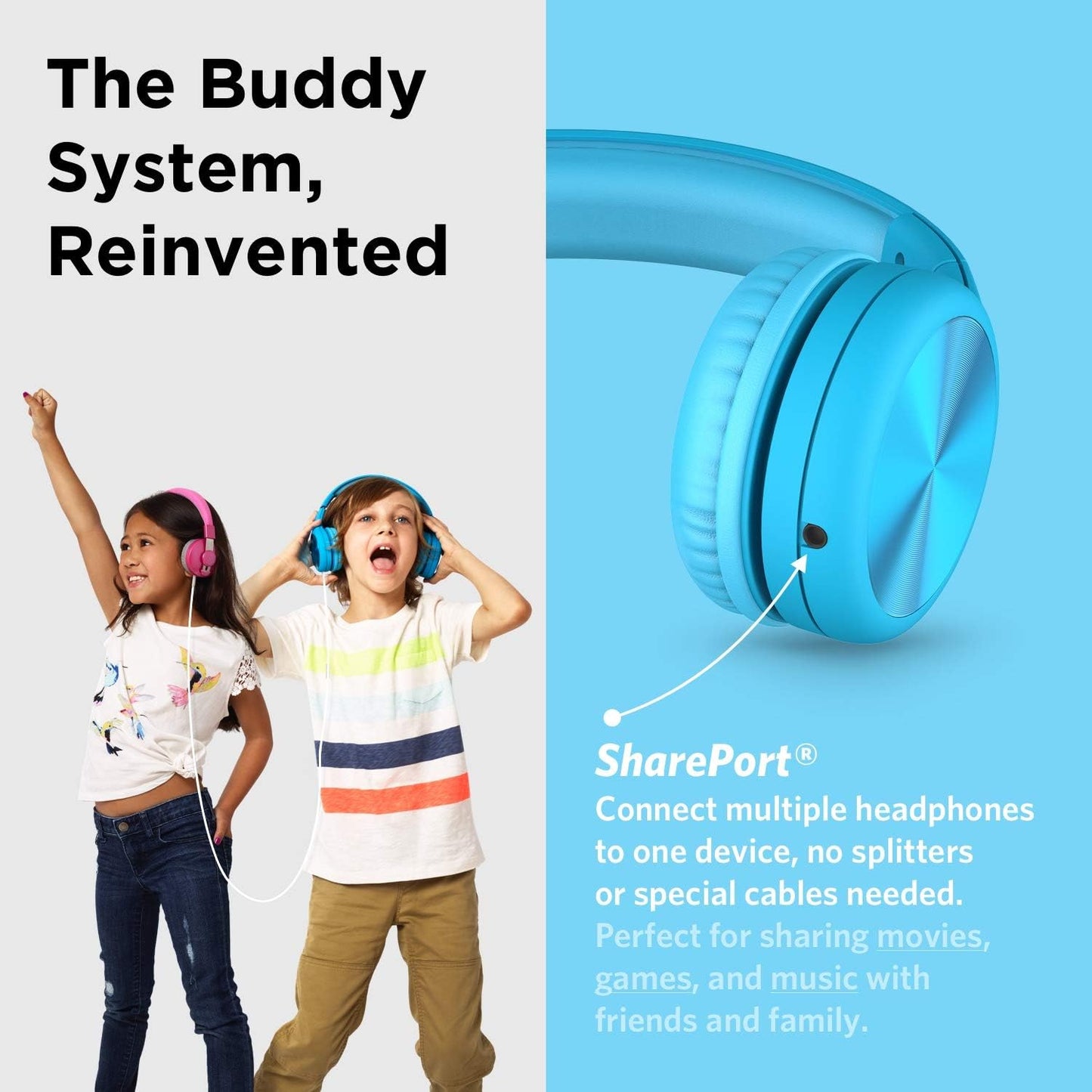 LilGadgets Connect+ Pro Wired Kids Headphones for School w/Microphone, Volume Limiting & Noise Reduction Over-Ear Headset with Cord, SharePort Technology & SoftTouch Padding, Blue Headphones for Kids