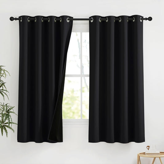 NICETOWN 100% Blackout Curtains for Bedroom, Total Blackout Thermal Insulated Grommet Window Plylux Curtains & Drapes 63 Inch Length for Living Room, 2 Panels Set (Black, 52 x 63 Inch)