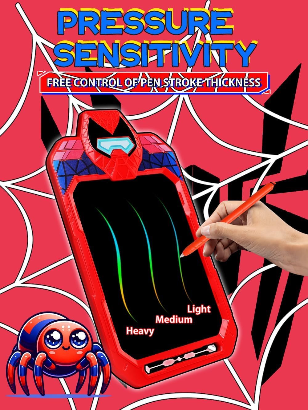 LCD Writing Tablet for Kids 10 Inch Spider Hero for Toddler 2 3 4 5 6 - Paint, Doodle Board, Drawing Pad - Travel Toys, Road Trip Car Activities, Birthday Christmas Gift Boys & Man