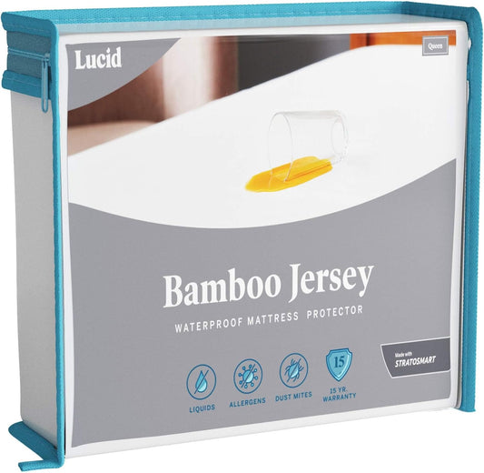 LUCID Premium Rayon made from Bamboo Jersey Mattress Protector - Ultra Soft - Waterproof - King