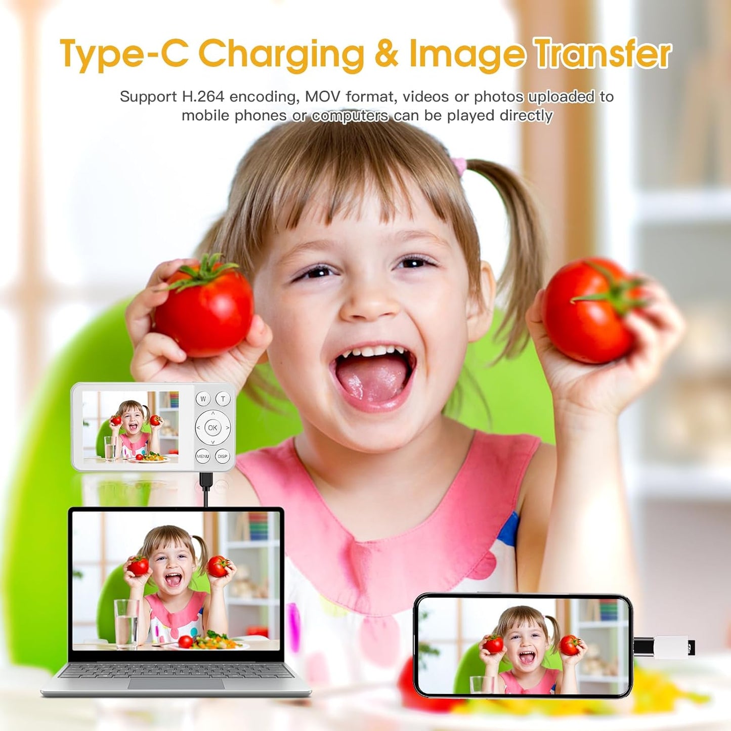 4K Digital Camera for Teens, FHD 64MP Digital Camera for Kids with 64GB SD Card, 18X Digital Zoom Cameras for Photography, Point and Shoot Video Camera for Kids, White