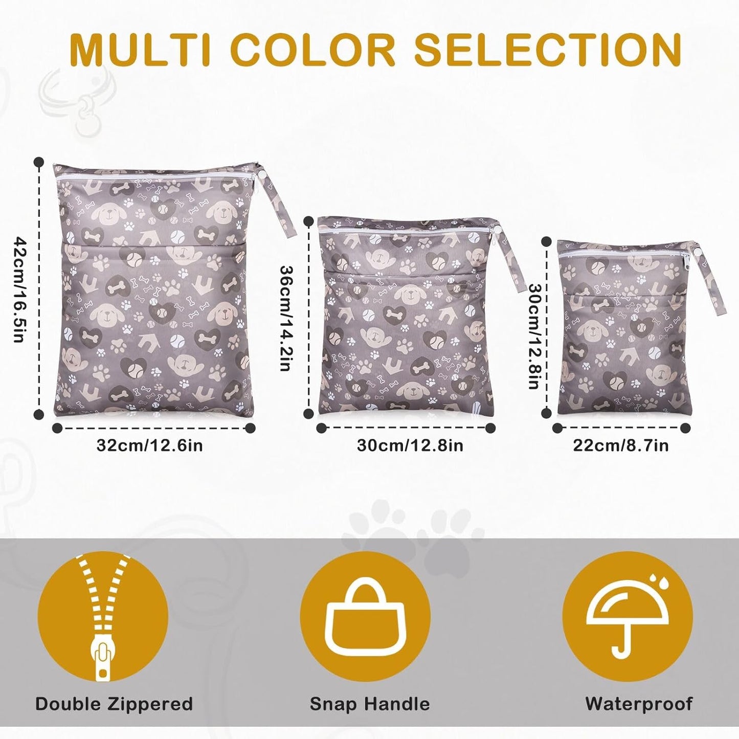 Angel Love Wet Bags for Baby, Pack of 3 Waterproof Wet Dry Bags for Baby, Travel, Swimsuit, Cloth Diapers, Pump Parts, Gym Clothes, Toiletries, Strap to Stroller, Zipper Reusable Bag, Packing Pouch