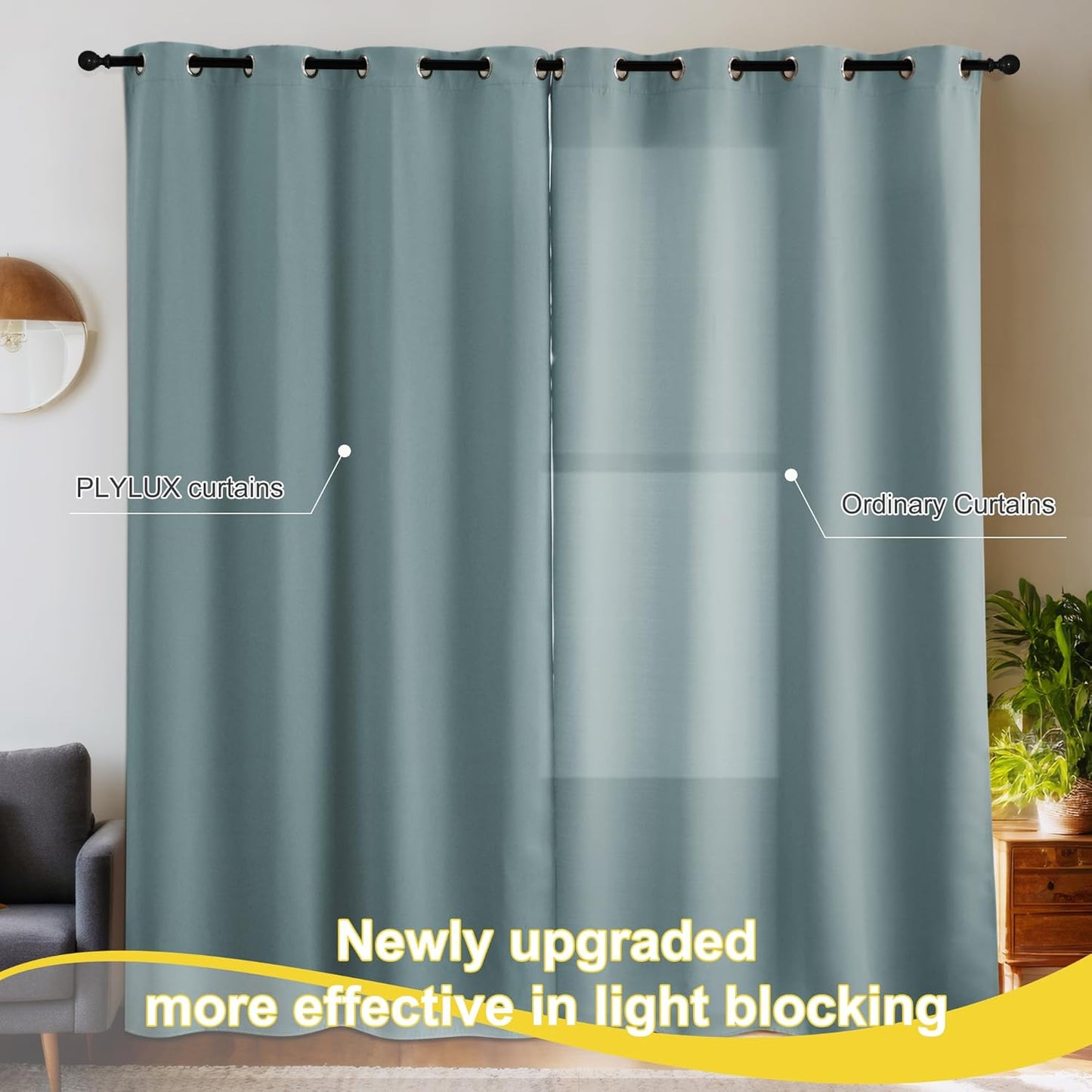 NICETOWN Plylux Blackout Curtains for Sliding Door - 52 by 95 inches Long, 2 Pieces, Blocking Sunlight Window Treatment Modern Thermal Insulated Grommet Curtain Panels for Dining Room, Greyish Blue