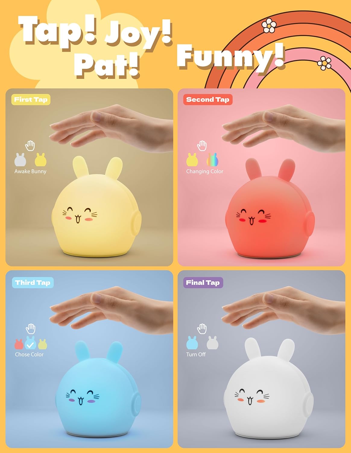 Night Light Kids, Cute Soft Glow Protect Eyes Night Light Bunny Lamp with 30mins Timer Rechargeable Nightlight for Kids Children Women Girls Toddler Bedroom Bedside Livingroom