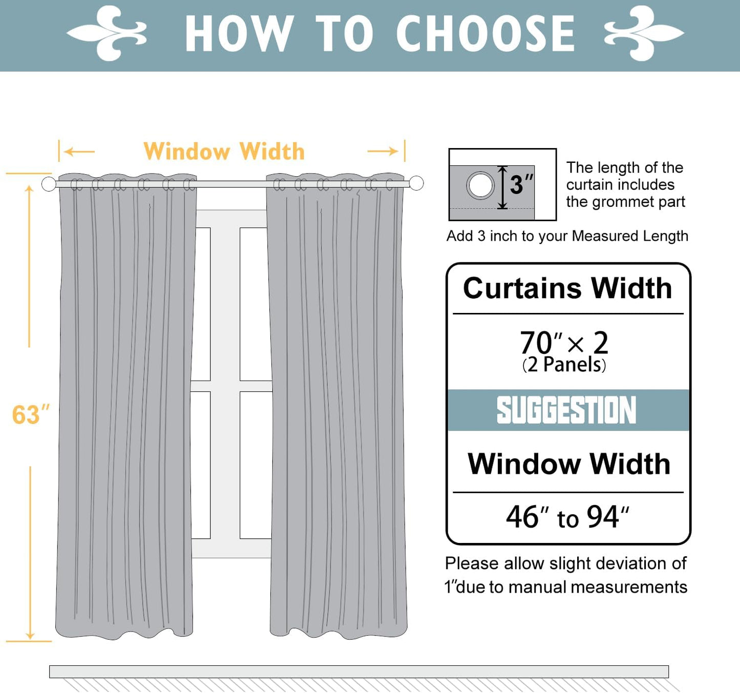 ChrisDowa Blackout Curtains 70 inches Wide for Bedroom - 2 Panels Set Extra Wide Grommet Thermal Insulated Room Darkening Curtains for Living Room (Dark Grey, 70 x 63 Inch)