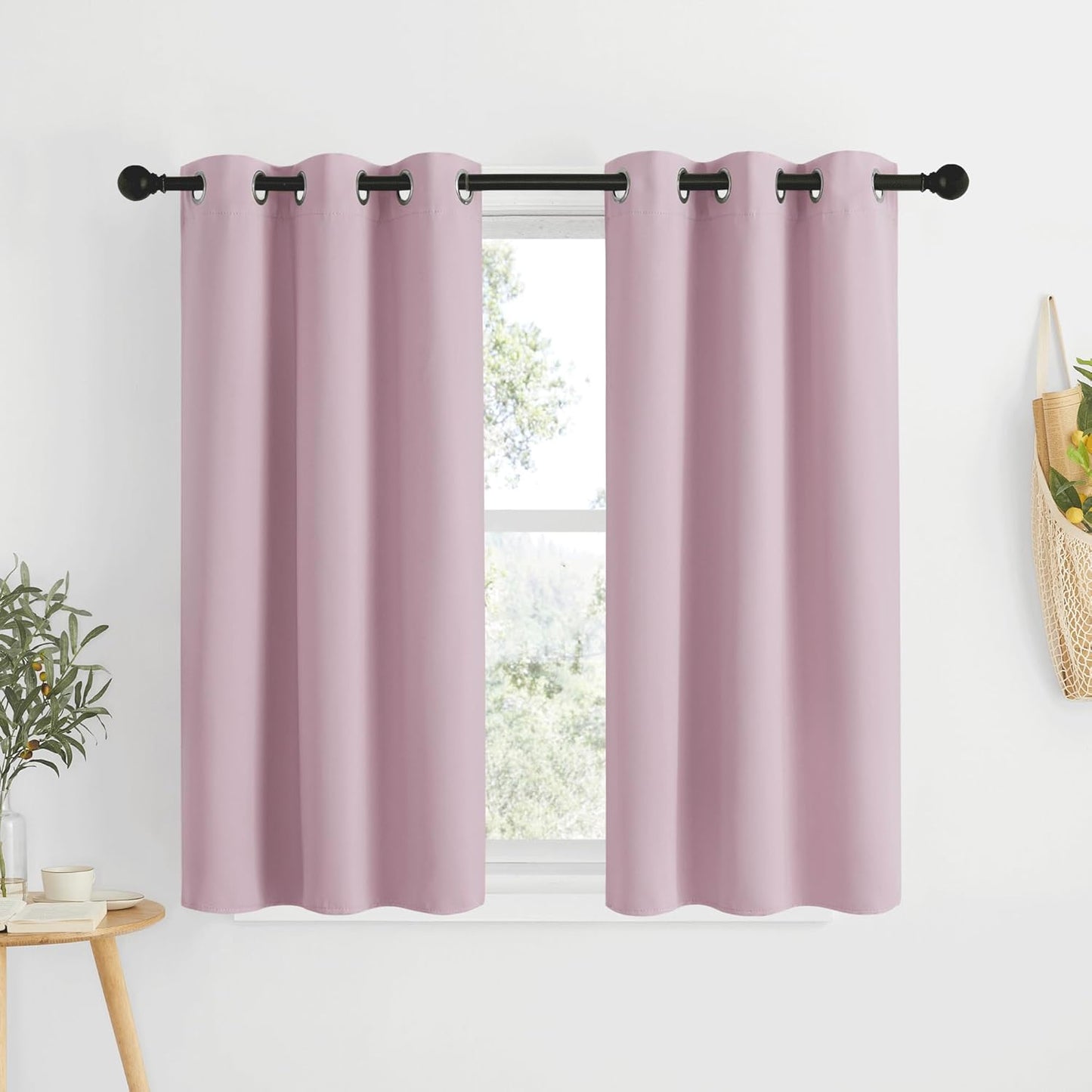 NICETOWN Room Darkening Short Curtains for Kitchen - Thermal Insulated Solid Grommet Top Room Darkening Curtain Panels/Draperies for Bedroom/Cafe (Baby Pink, 1 Pair, 34 x 50 Inch)